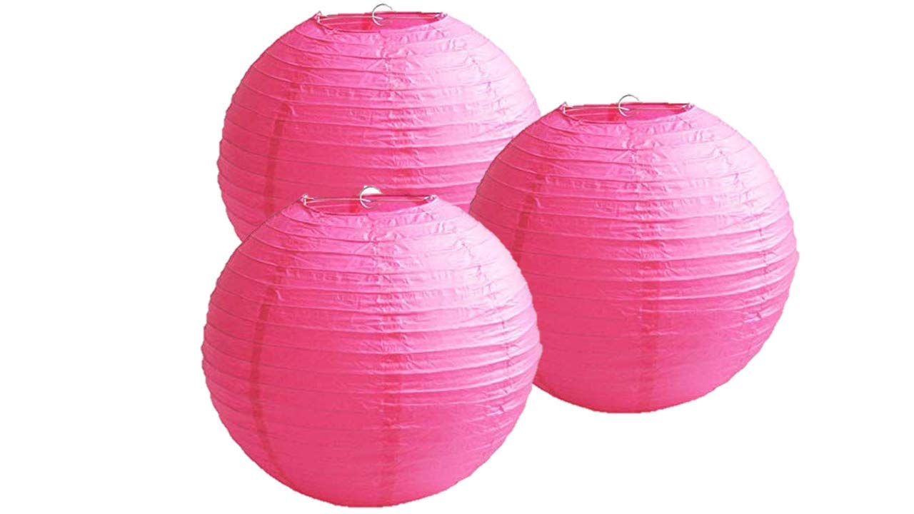 Pack of 3 Paper Lantern Lampshade Party Birthday Baby Shower Wedding Celebration Decoration (Hot Pink, 6'' (15cm))