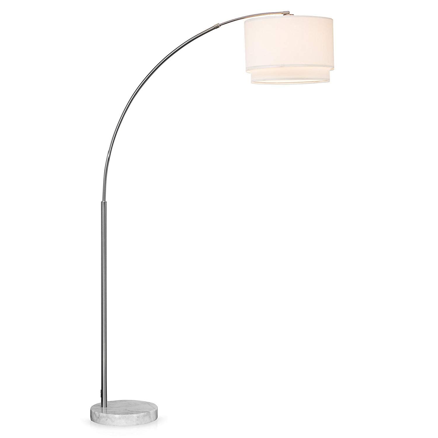 Major-Q 81" Arc Floor Lamp - X-Large White Drum Shade, Real Marble Base, Metal, Model SH-6938WH
