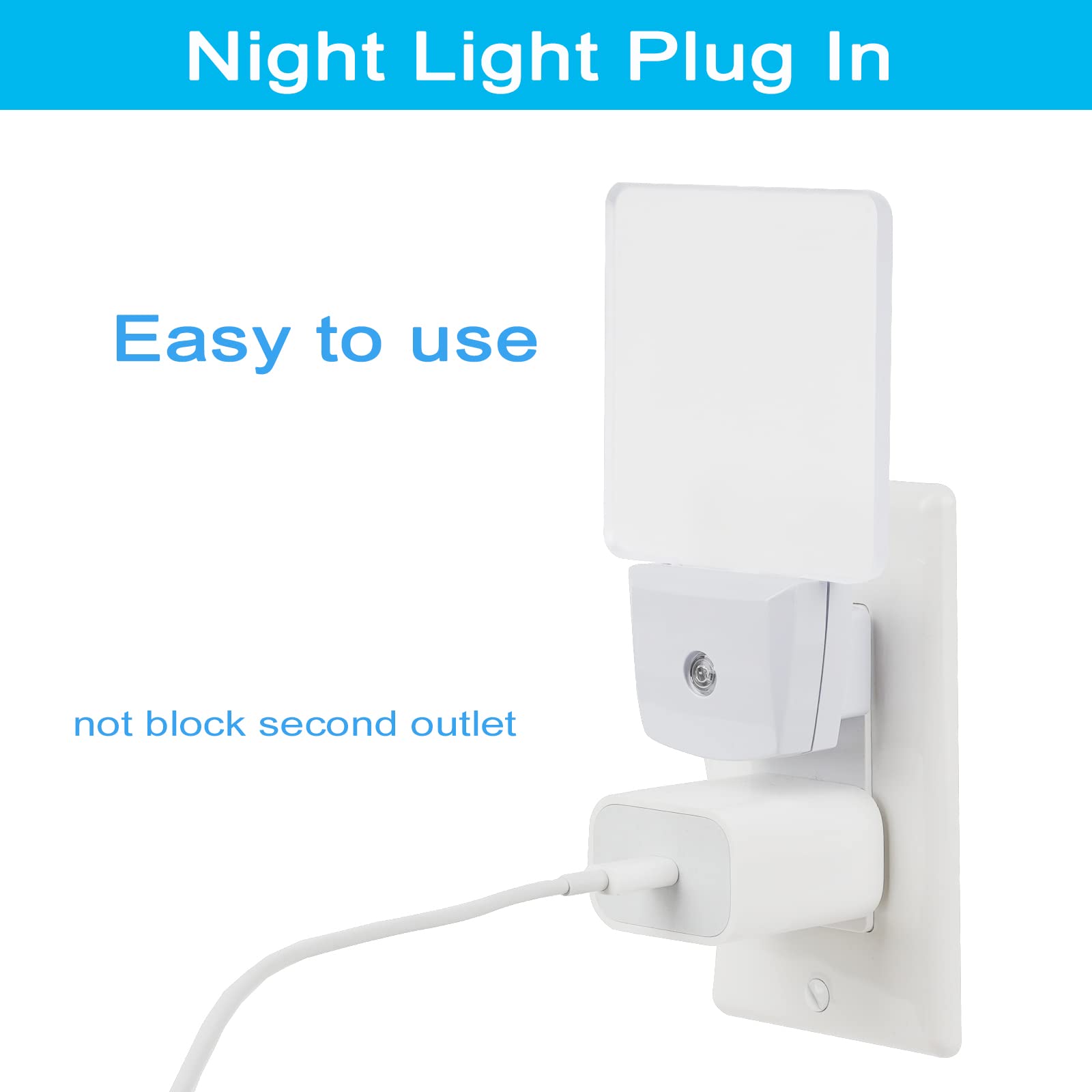 Greenic Led Night Light Plug In 4 Pack, Dusk To Dawn Photocell Sensor, Nightlights For Bedroom Bathroom Kitchen, Square Design B