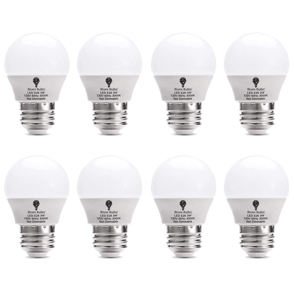 Bluex Bulbs 8 Pack 3W LED Light Bulb G14 3000K Warm White E26 Base - Small Night Light for Bedroom, Table Lamp, Kitchen