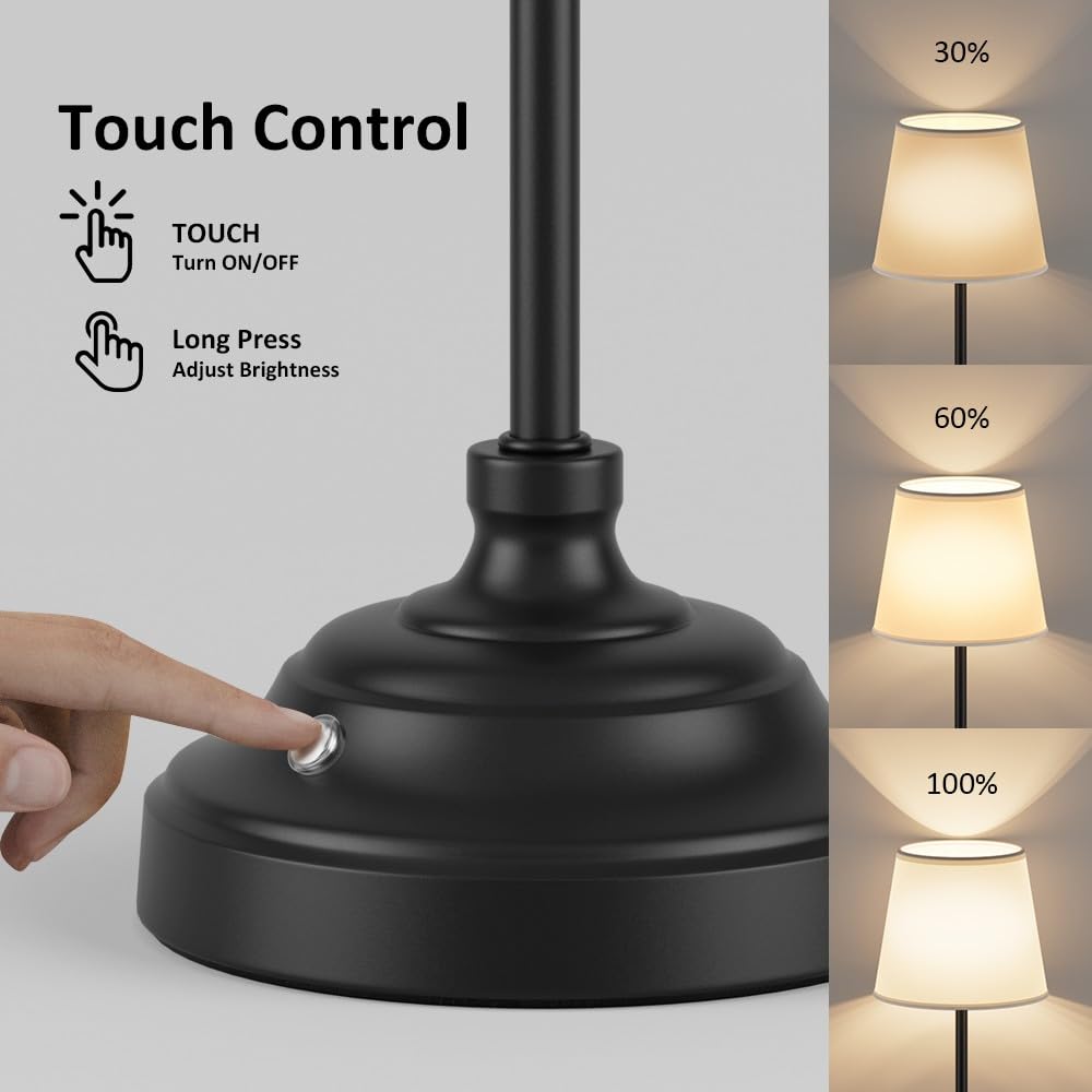 Aipsun Cordless Table Lamp, 6000Mah Rechargeable Battery Operated Desk Lamp,2 Packs Black Bedside Lamps For Night Stands, 3 Colo