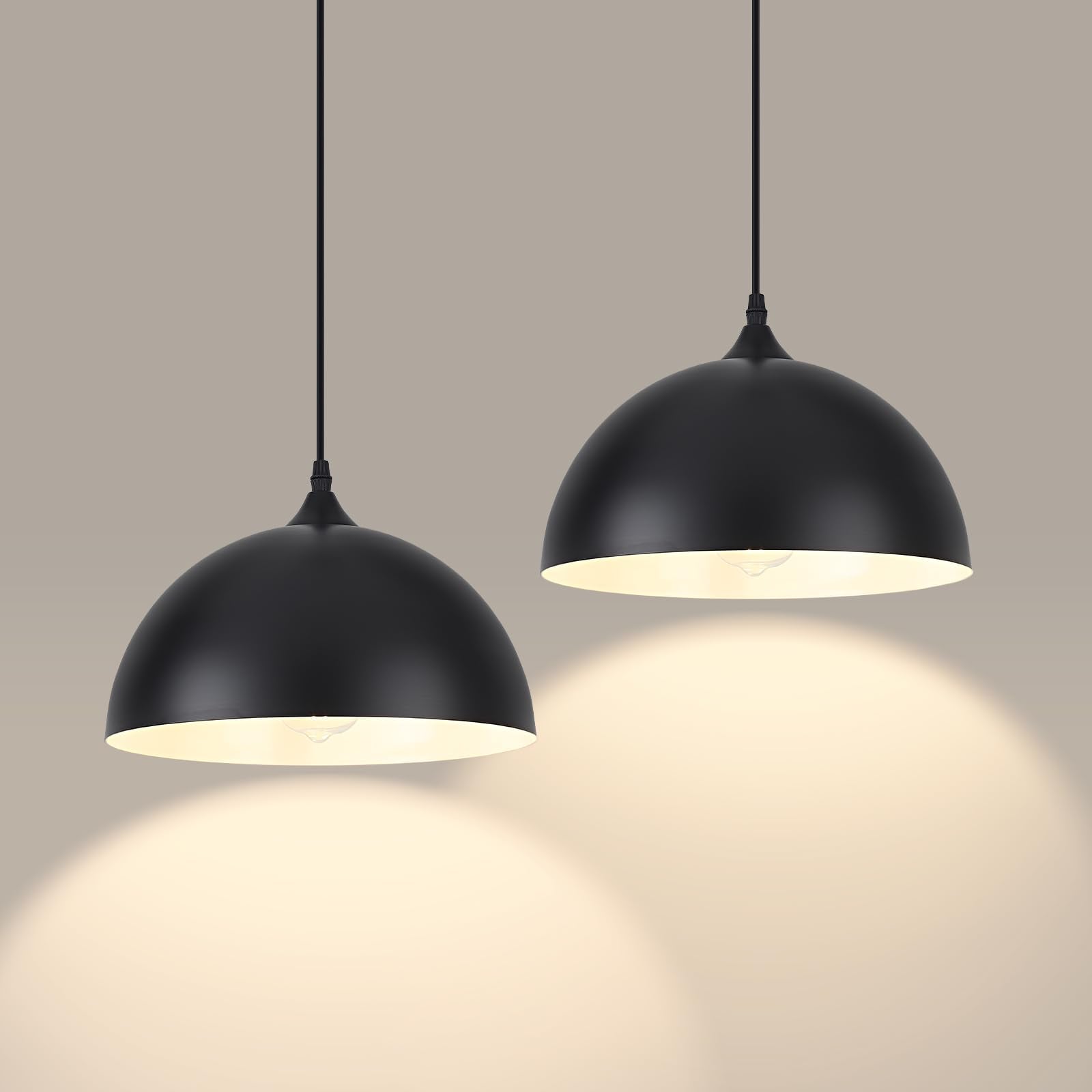 LWWHQ Black Pendant Lights Kitchen Island 2 Pack, 11.8 inches Dome Pendant Light Fixtures, Farmhouse Pendant Light, Modern Penda