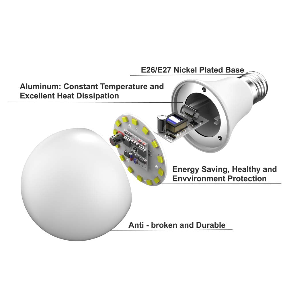 Vgogfly Dusk to Dawn LED Light Bulbs, 7W E26/E27, Warm White, 2 Pack, Automatic On/Off for Indoor/Outdoor Use