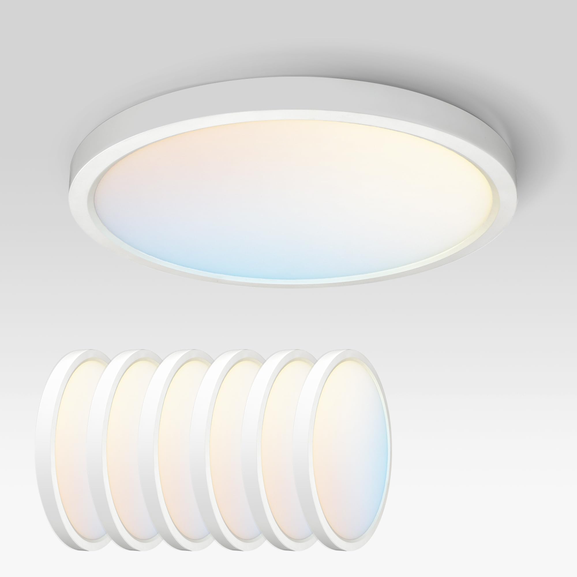 ASD LED Ceiling Light Fixture - 15in Round, 28W, 2300LM, Dimmable, Ultra Slim, White, 6 Pack, Model A-MPR-15D