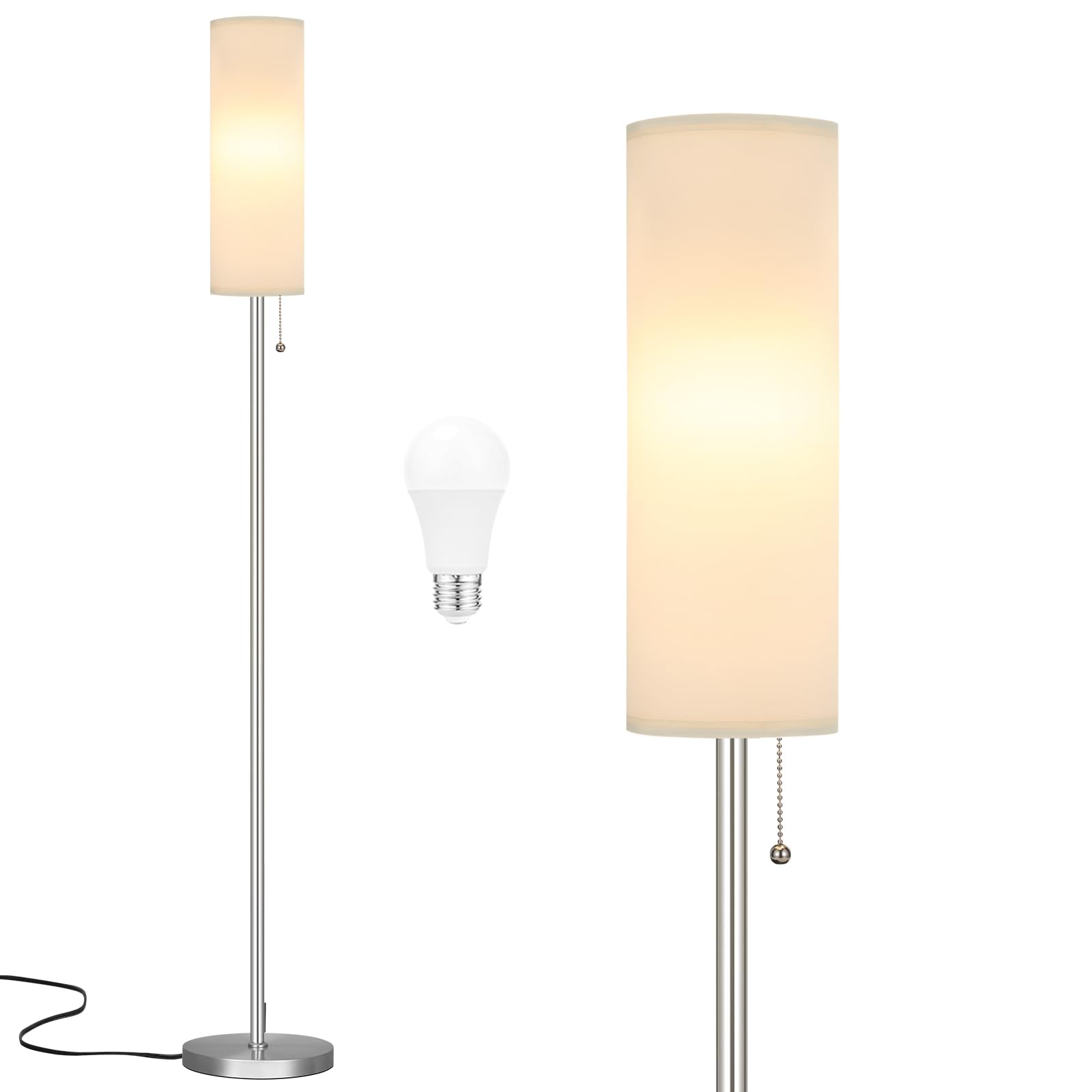 Ambimall Floor Lamp for Living Room with 3 Color Temperatures Bulb, 64'' Standing lamp with Linen lampshade for Bedroom, Minimal
