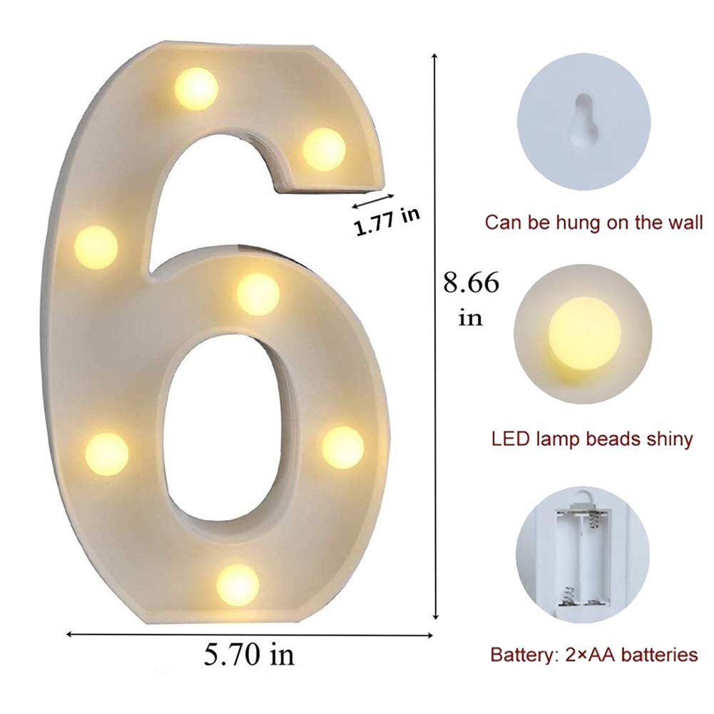 MUMUXI Light Up Letters & Numbers | Battery Powered | Bright for Wedding, Birthday, Party | Acrylonitrile Butadiene Styrene | 6