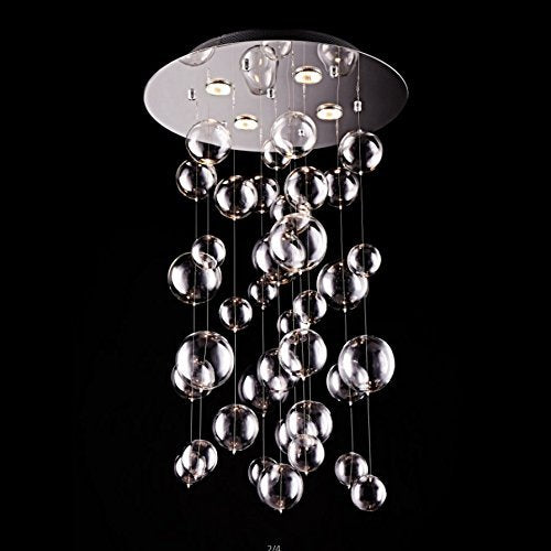 SM Saint Mossi Modern Glass Bubble Chandelier, 4-Light Raindrop Flush Mount, Clear Glass with Chrome Canopy, H31 x D20