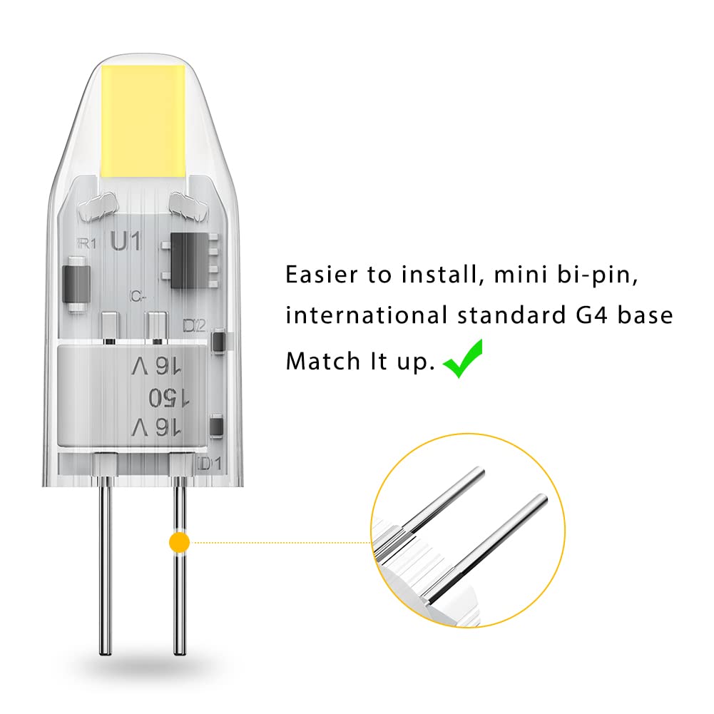 Yuiip G4 Led Bulb Ac/Dc 12V 1.2W (10W Halogen Bulb Replacement), 6000K Daylight White Jc G4 Bi Pin Light Bulbs For Under Cabinet