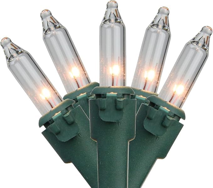20-Count Clear Mini Christmas Light Set, 4ft Green Wire