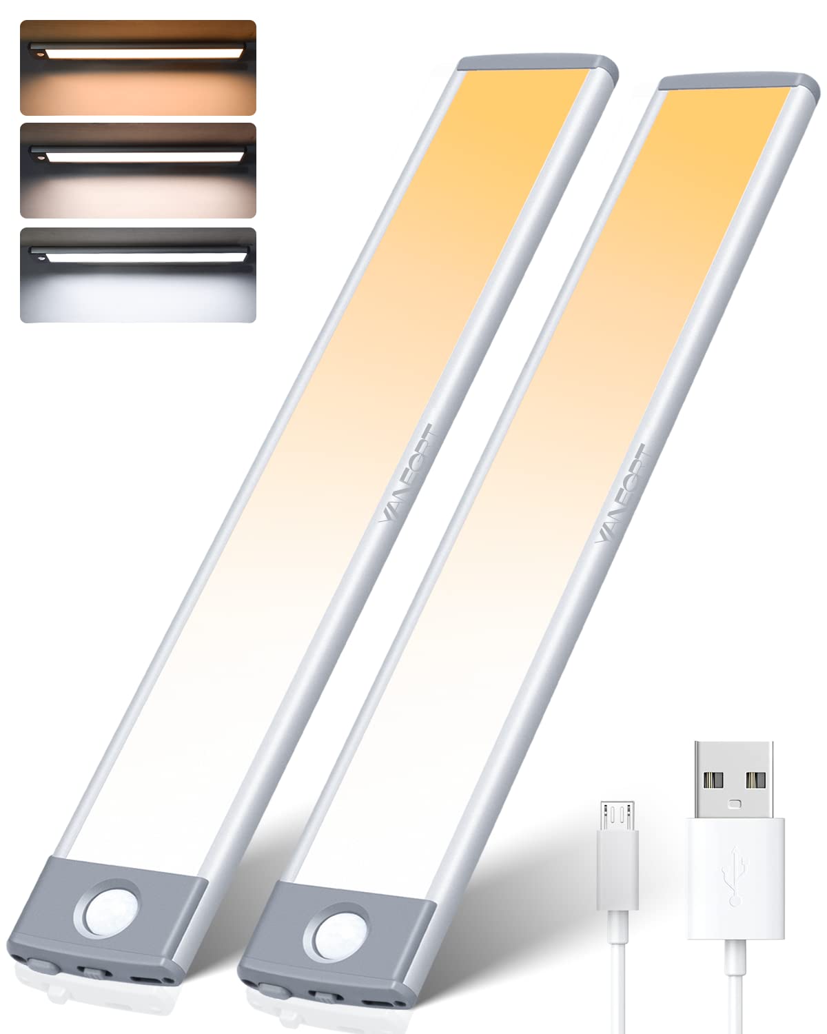 Yanegrt 60 Led Dimmable Under Cabinet Lights, 3 Color Temps, Motion Sensor, 2 Pack