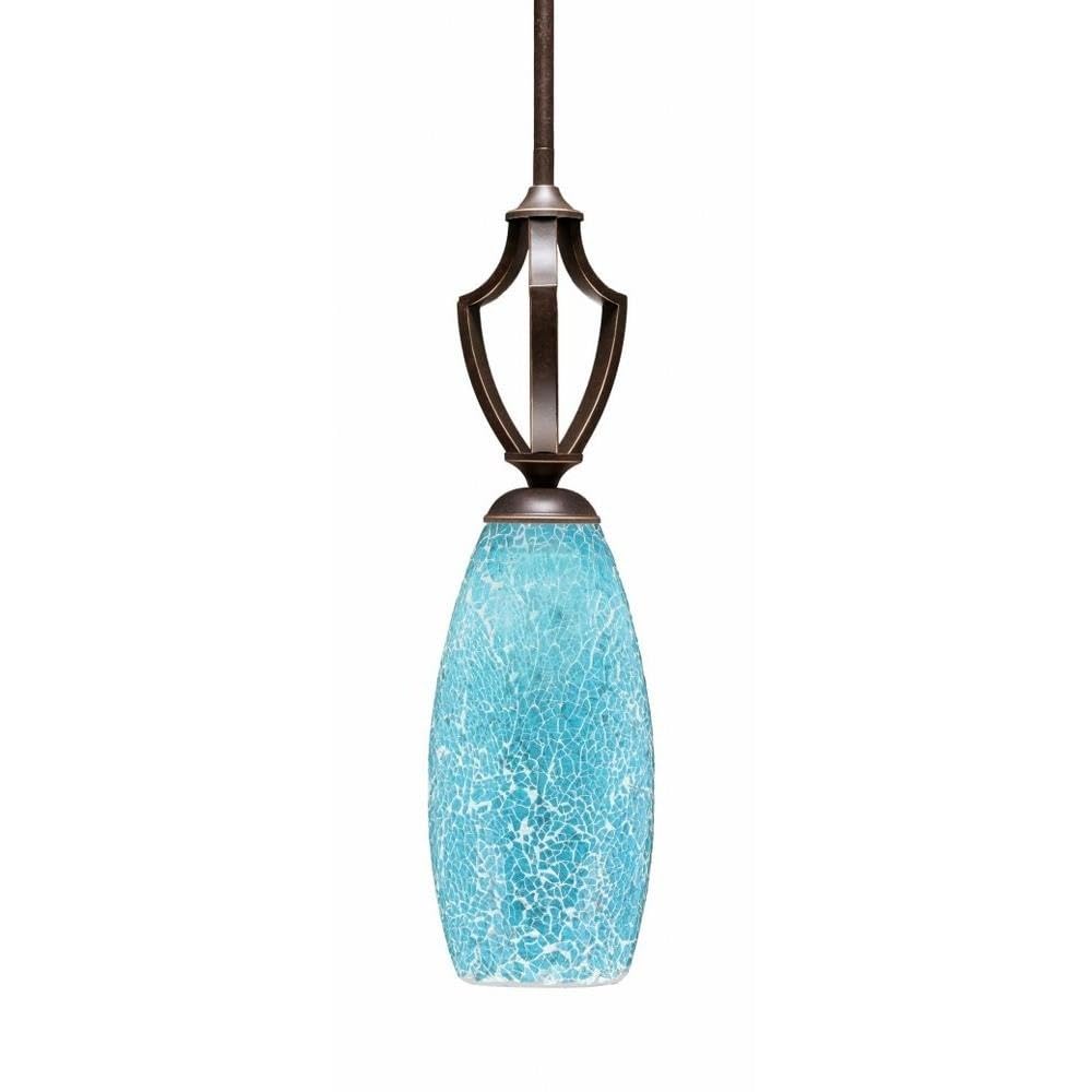 Toltec Lighting 561-DG-5065 Zilo 1 Light Mini Pendant with 5.Inch Turquoise Fusion Glass, Dark Granite Finish