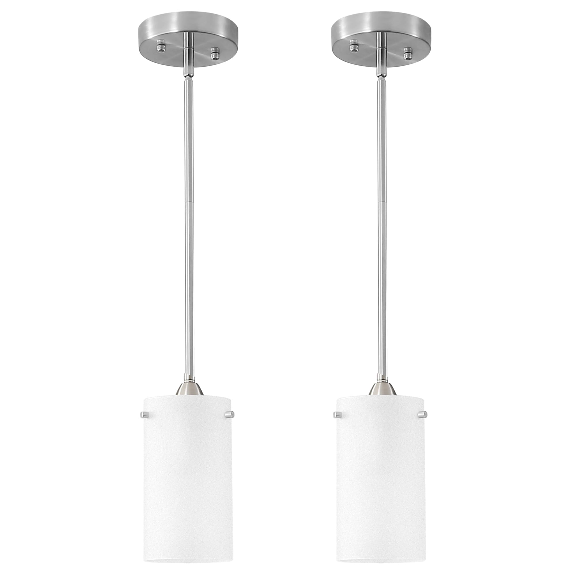 Eidonta Mini Pendant Light Fixture 1-Light, 2 Pack Brushed Nickel Hanging Ceiling Lights with Opal White Glass, Adjustable Heigh