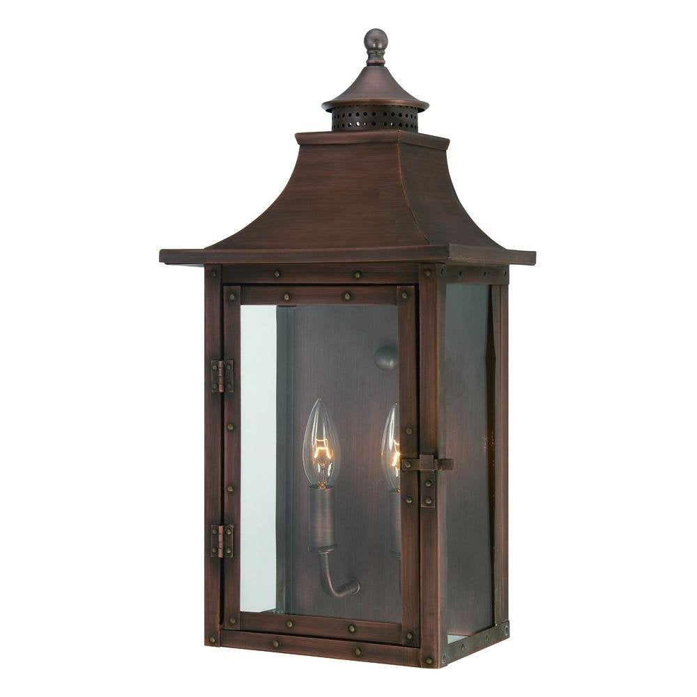 Acclaim Lighting 2-Light Outdoor Wall Mount Light Fixture, Copper Patina, Glass, 10X19.75