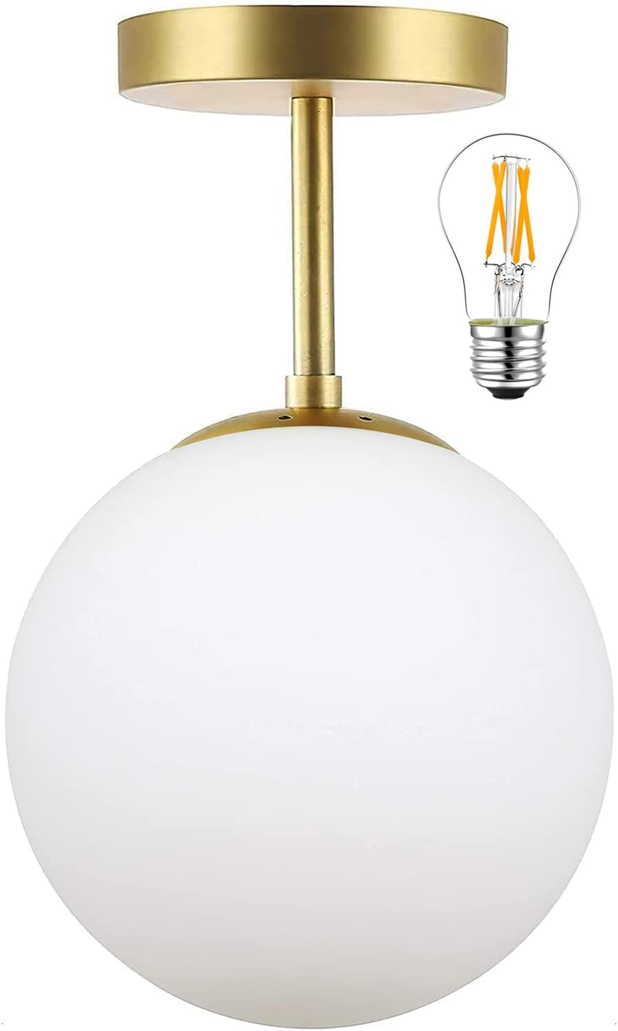 Gold Globe Semi Flush Mount Ceiling Light,Mid Century Modern Light Fixture Ceiling,Globe Ceiling Light For Hallway Living Room Kitchen Bedroom Storage Schoolhouse Laundry(Bulb Incl.)