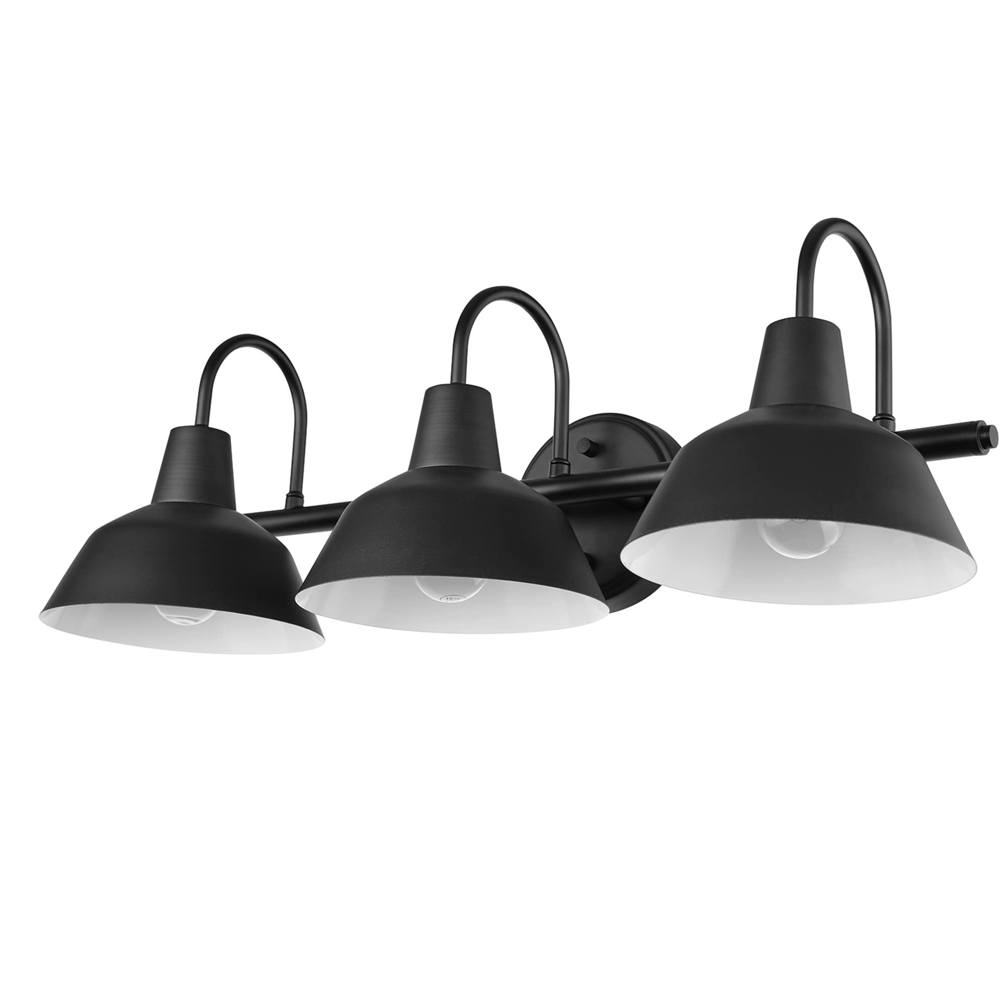 Globe Electric 65554 Barnyard 3-Light Vanity Light, Metal, Matte Black, White Shades