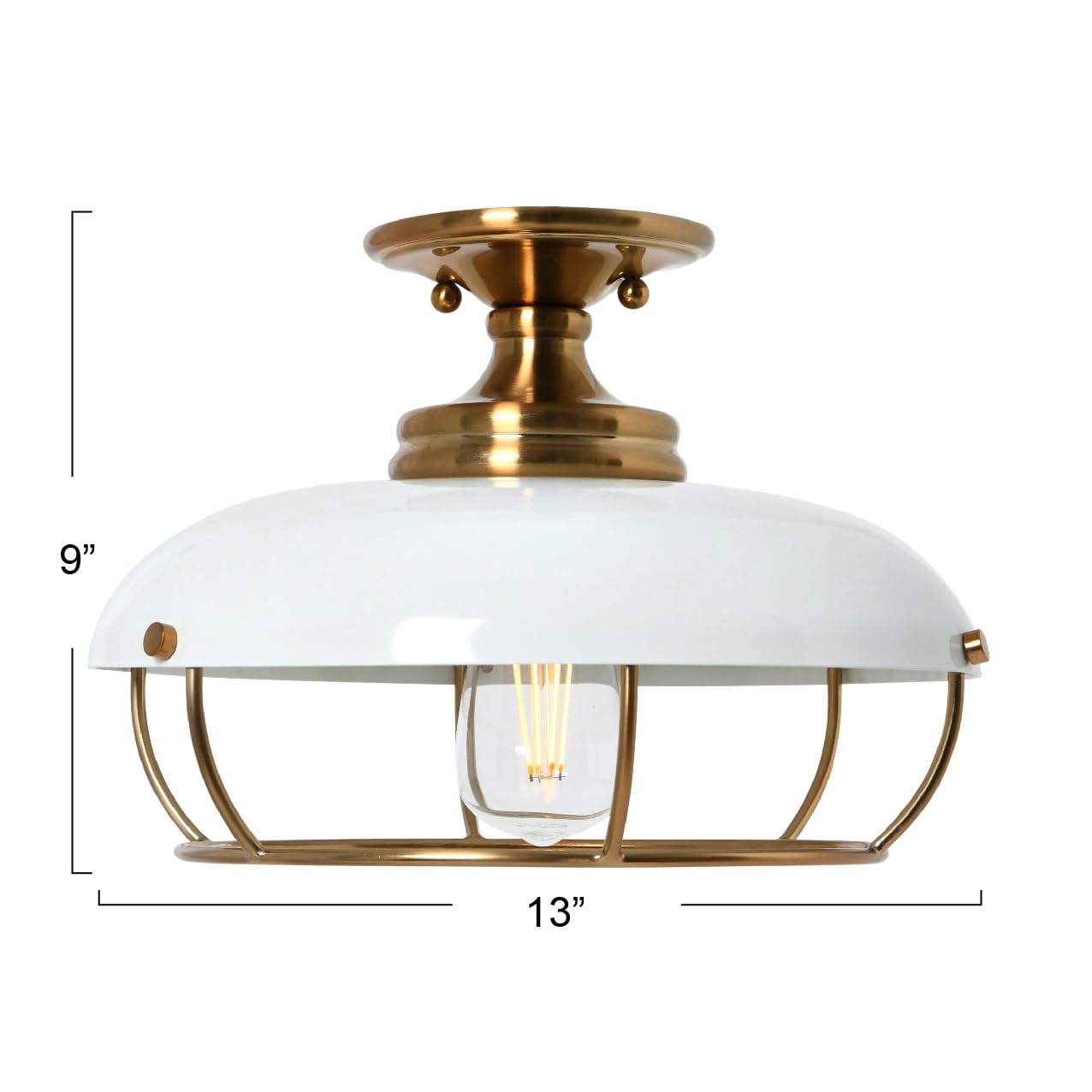 Robert Stevenson Lighting - Presley Caged Dome Metal Semi-Flush Mount Ceiling Light, Brushed Brass And White