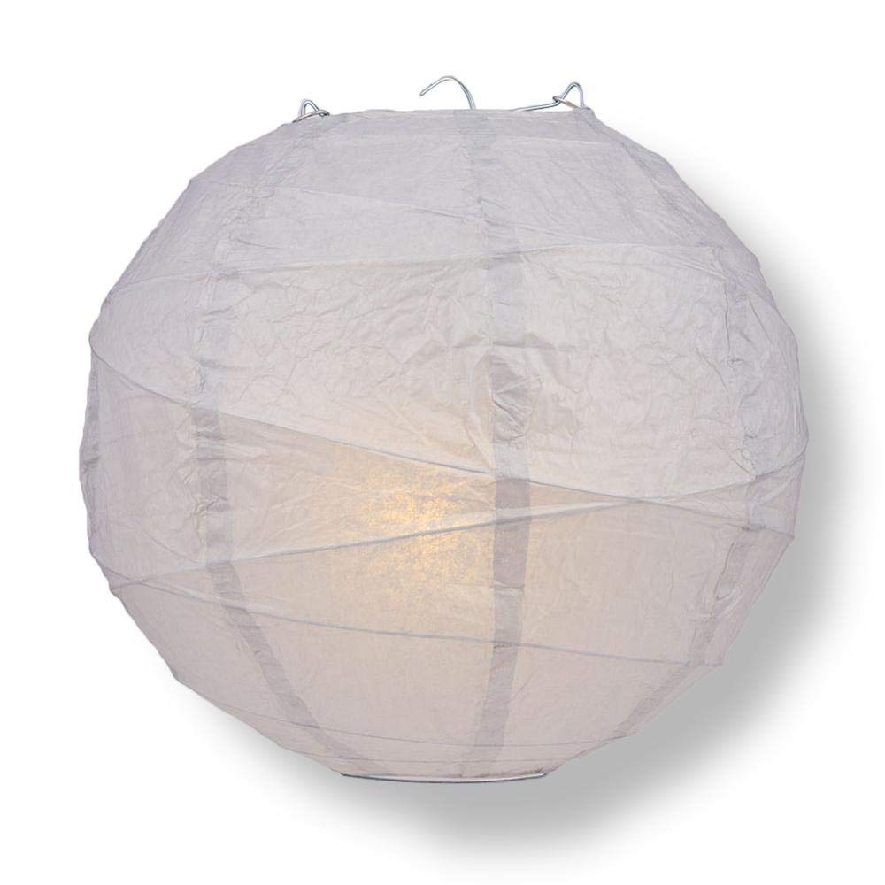 Quasimoon PaperLanternStore.com 12 Inch Gray/Grey Round Paper Lantern, Crisscross Ribbing, Hanging Decoration