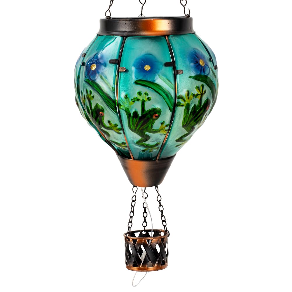 Starsoul Frog Hot Air Balloon Solar Lantern With Candle Holder Glass Outdoor Solar Hot Air Balloon Flickering Flame Lamp Hanging