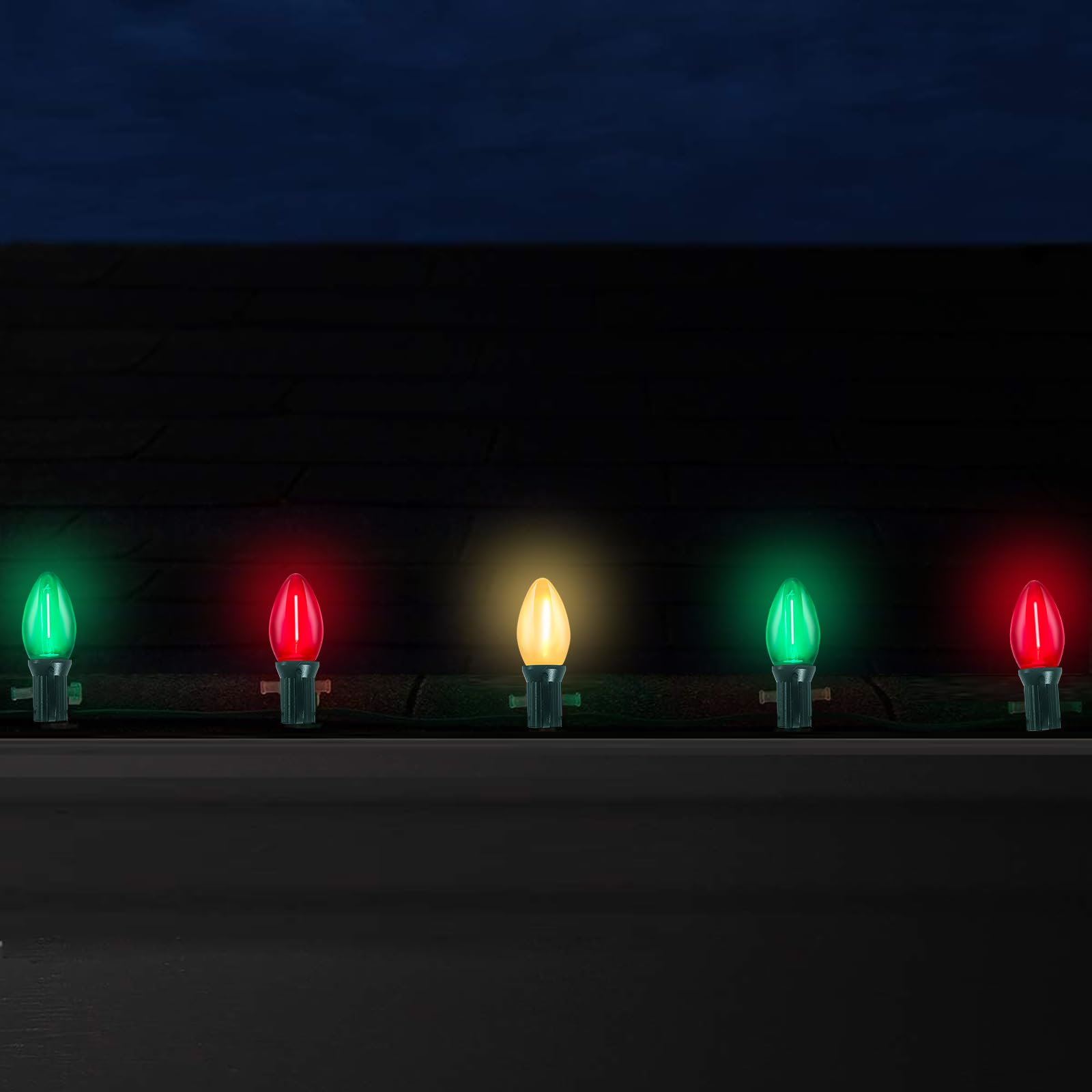 C7 Led Christmas Lights Outdoor, 25Ft Clear Red Green And Frosted White Christmas String Lights With 27 Led Energy-Efficient Bul