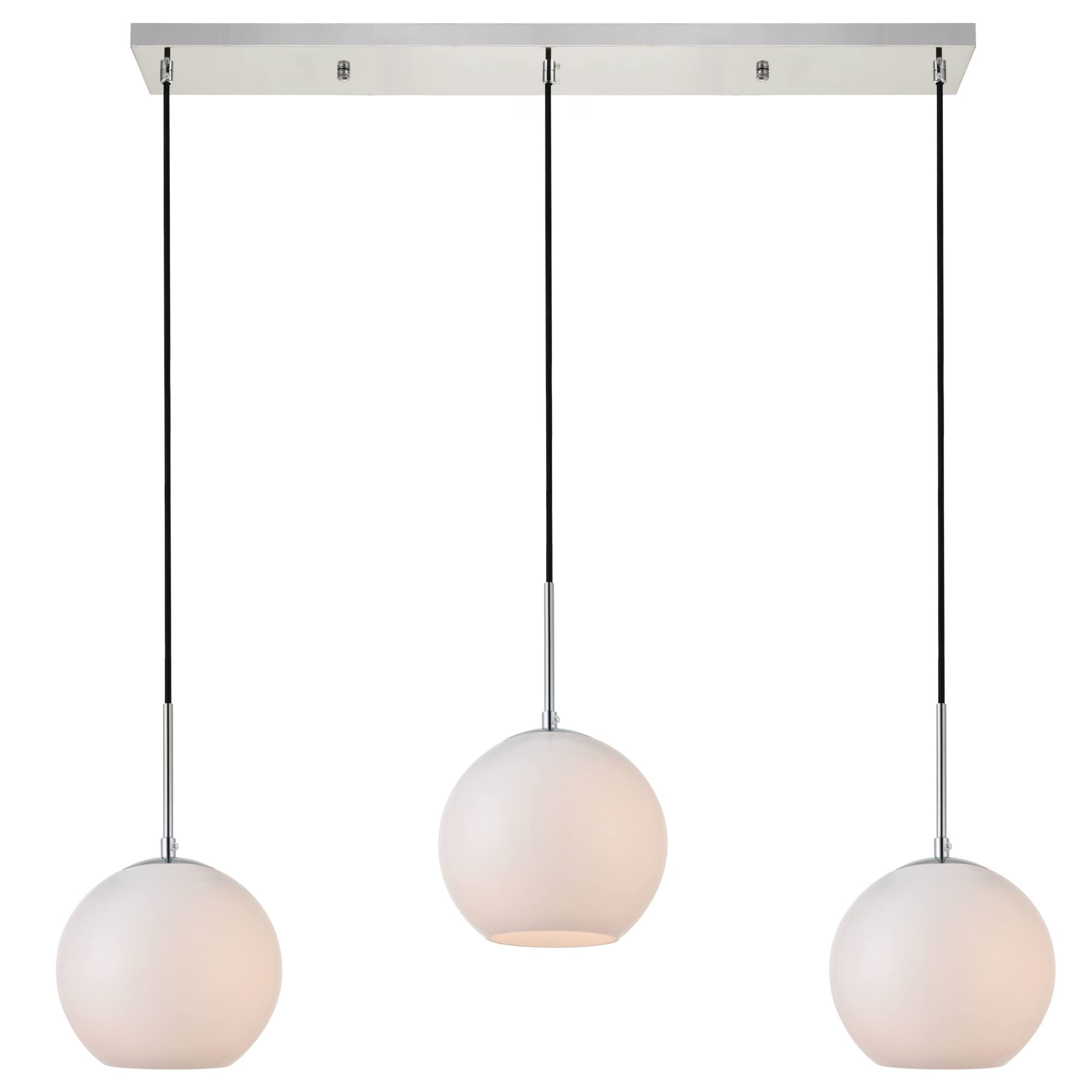 Elegant Lighting Living District Baxter 3-Light Metal & Glass Pendant in Chrome/Frosted White