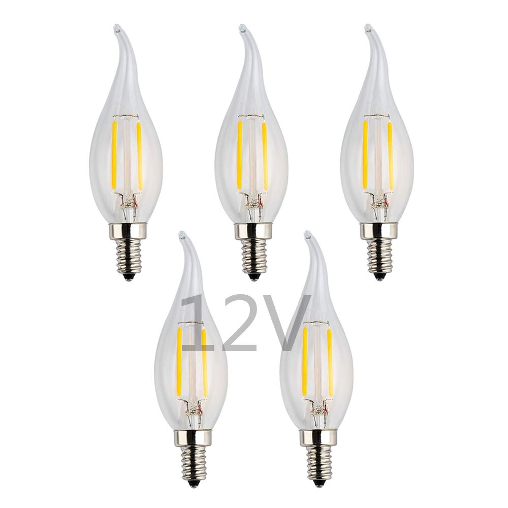 OPALRAY Low Voltage 12V LED Candelabra Bulb, 2W Dimmable with DC Dimmer, Warm White Light, E12 Small Base, 25W Incandescent Repl