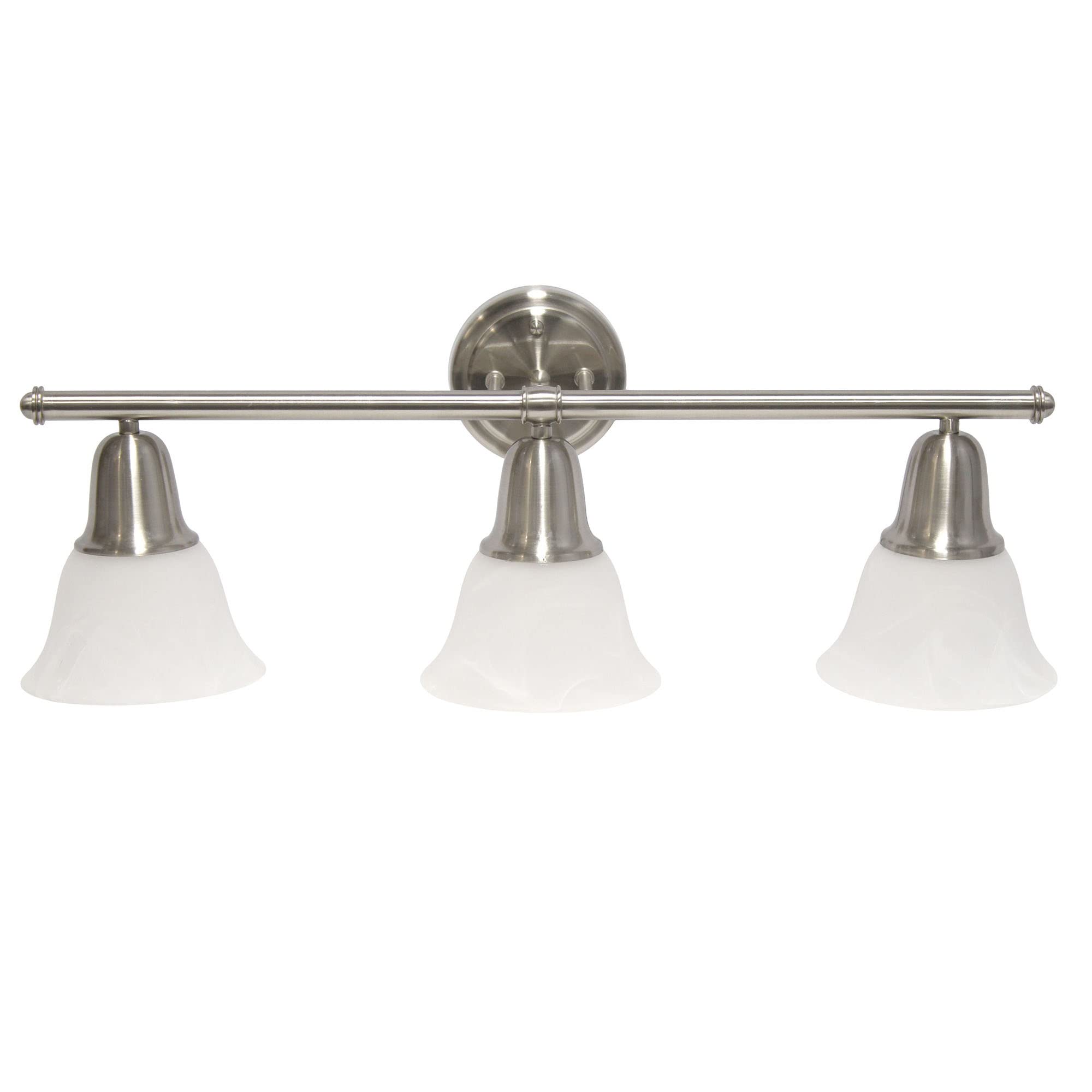 Simple Designs VT1027-BSN 26.5in 3-Light Metal Bar Vanity Fixture, Frosted Marble Glass Shades, Brushed Nickel