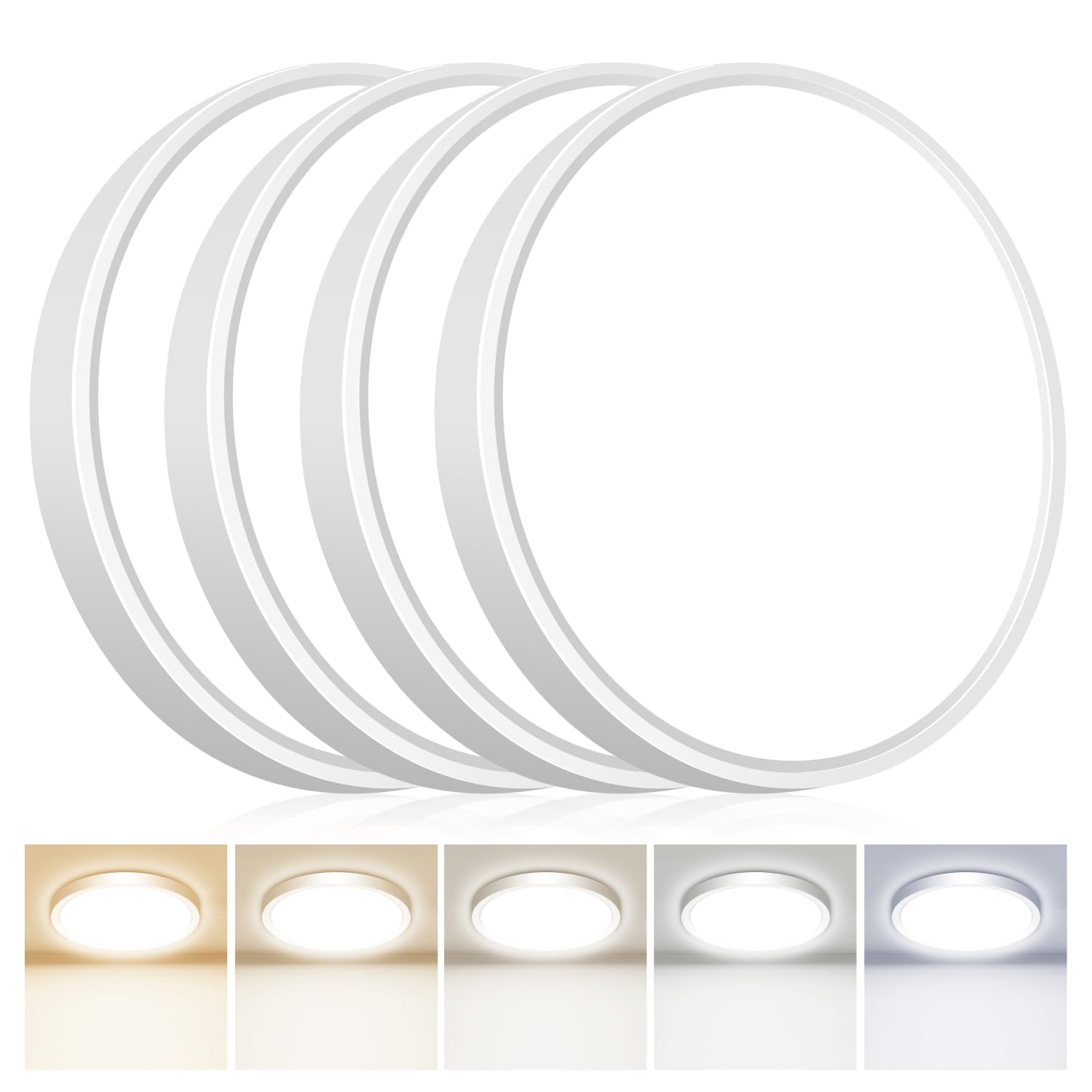 4PACK Flush Mount LED Ceiling Light Fixtures 5 Color Temperatures in One &100W Equivalent Flat Bathroom Ceiling Light 7Inch 15W Thin Round White Surface Flushmount Fixture for Closet Bedroom Kitchen