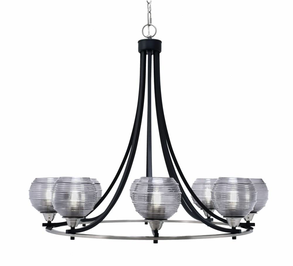 Toltec Lighting 3408-Mbbn-5112 Paramount - 8 Light Uplight Chandelier-31 Inches Tall And 35.25 Inches Wide, Finish Color: Matte Black/Brushed Nickel, Glass Color: Smoke Ribbed