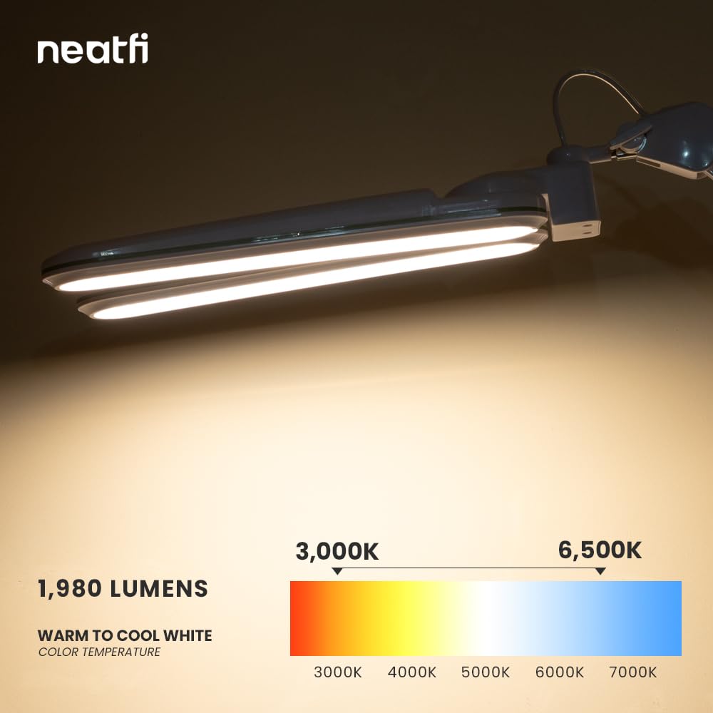 Neatfi XL 2,200 Lumens LED Task Lamp, 24W, 117 SMD LEDs, 23-Inch Ultra-Wide, 4 Brightness Levels, 3 Light Modes, Dimmable, Eye-C