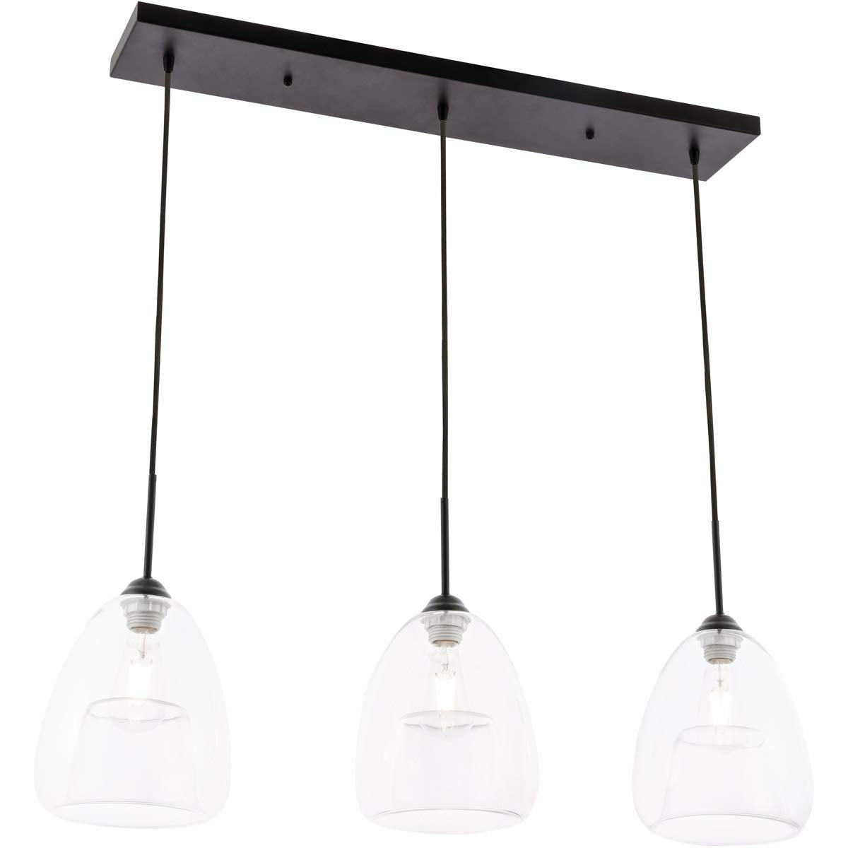 Living District Kason 3-Light Mid-Century Metal Pendant in Black and Clear