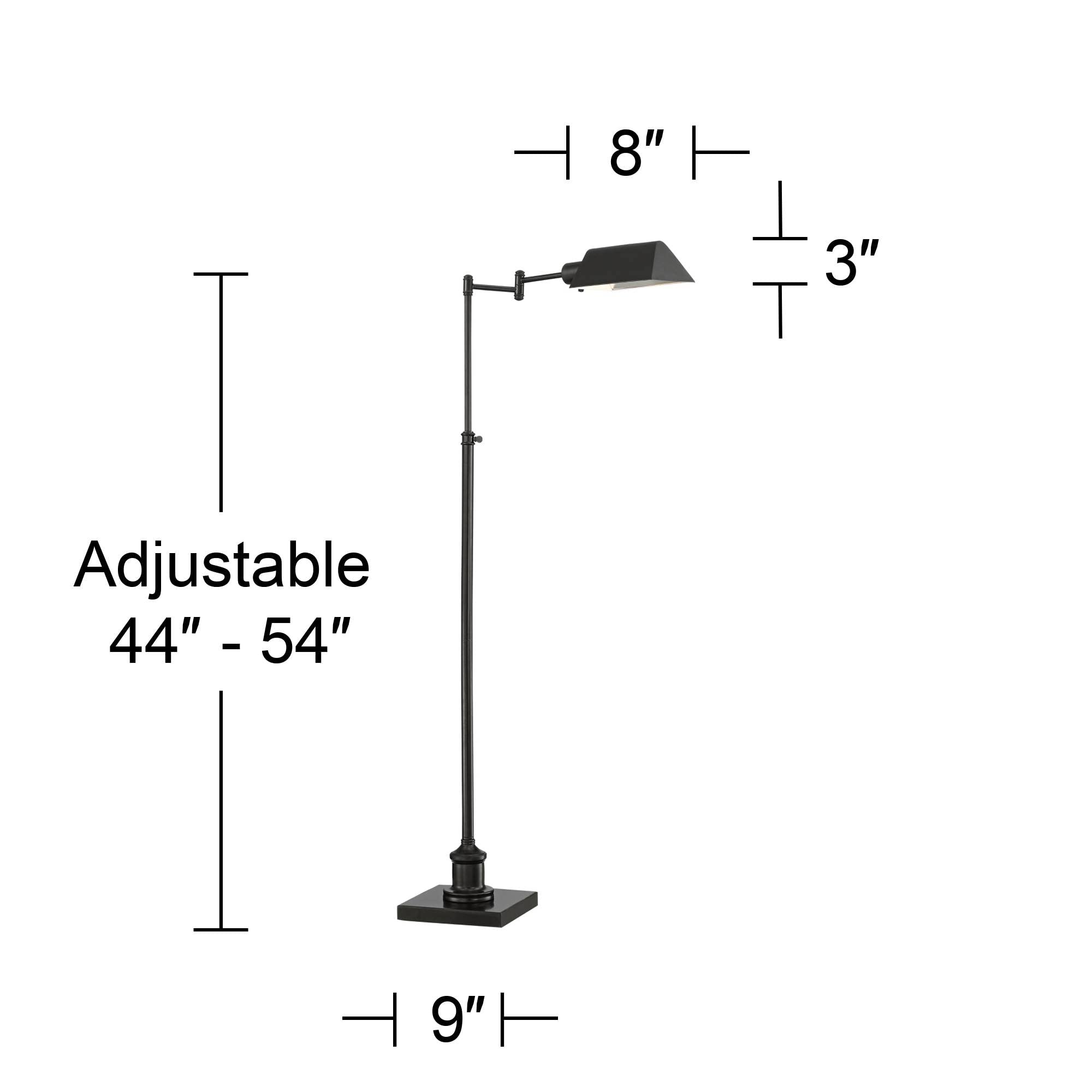 Regency Hill Jenson Adjustable Pharmacy Floor Lamp, 54" Tall, Dark Bronze Metal, Swing Arm for Living Room, Reading, Bedroom