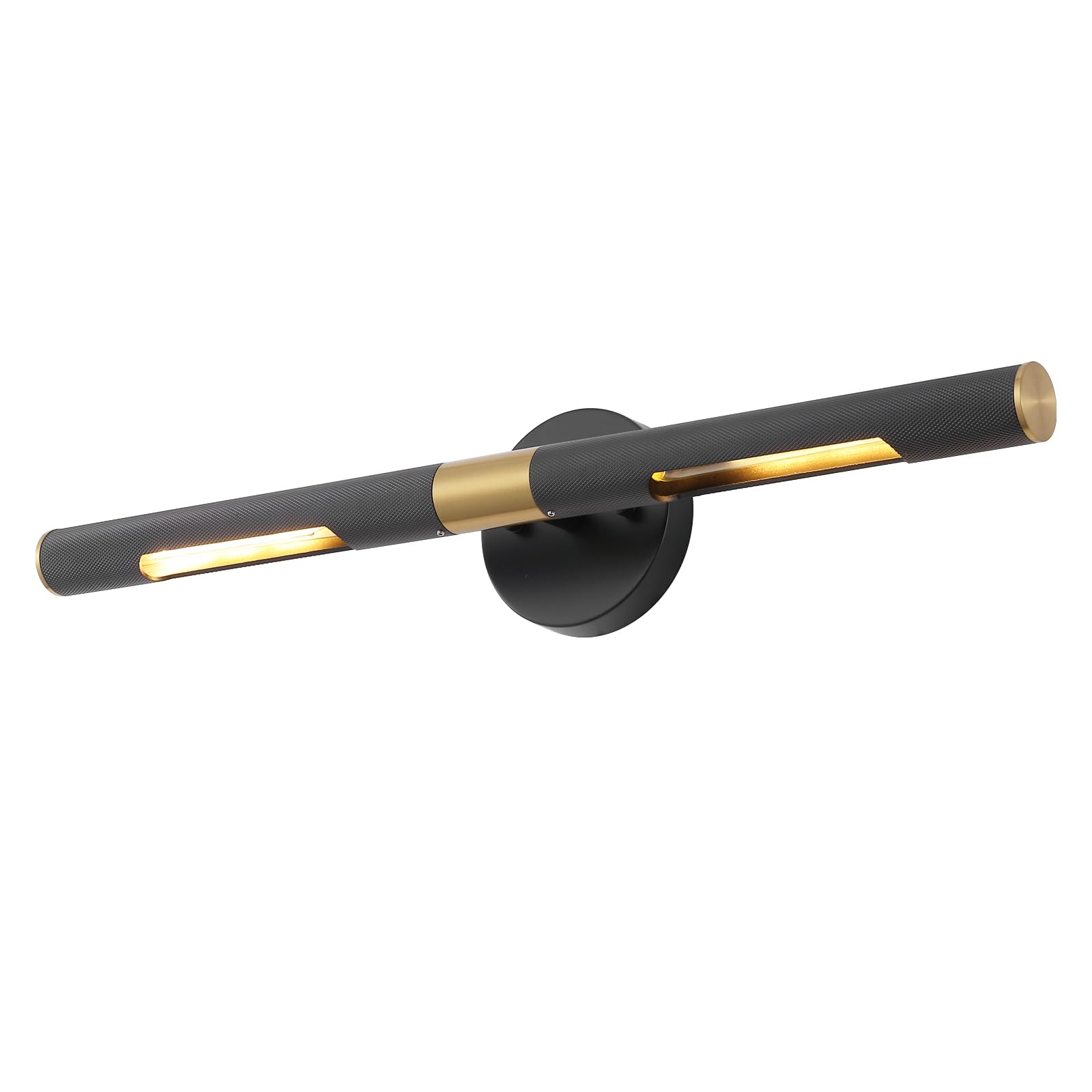 BAODEN Modern Picture Light 24 inches Brushed Brass Gold Black Wall Sconce with Knurled Texture Cylinder Metal Shades Rotatable 360Indoor Wall Lighting Fixture for Bathroom Vanity Lights Bedroom