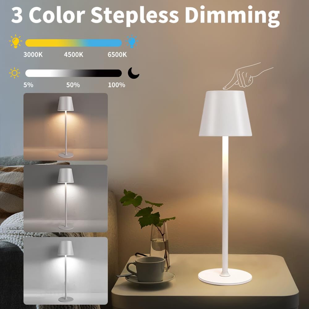Led Cordless Table Lamps Set Of 2,Portable Rechargeable 5000Mah Outdoor Table Lamp,3 Color Stepless Dimming Wireless Battery Pow