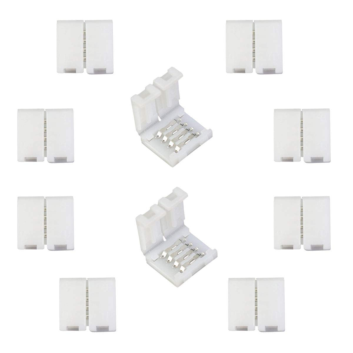 LitaElek 10pcs RGB LED Band Connector 4 Pin LED Tape Connector LED Ribbon Quick Connector LED Rope Clip Connector Solderless Gapless Adapter Extension for 10mm Wide SMD 5050 Multicolor LED Band