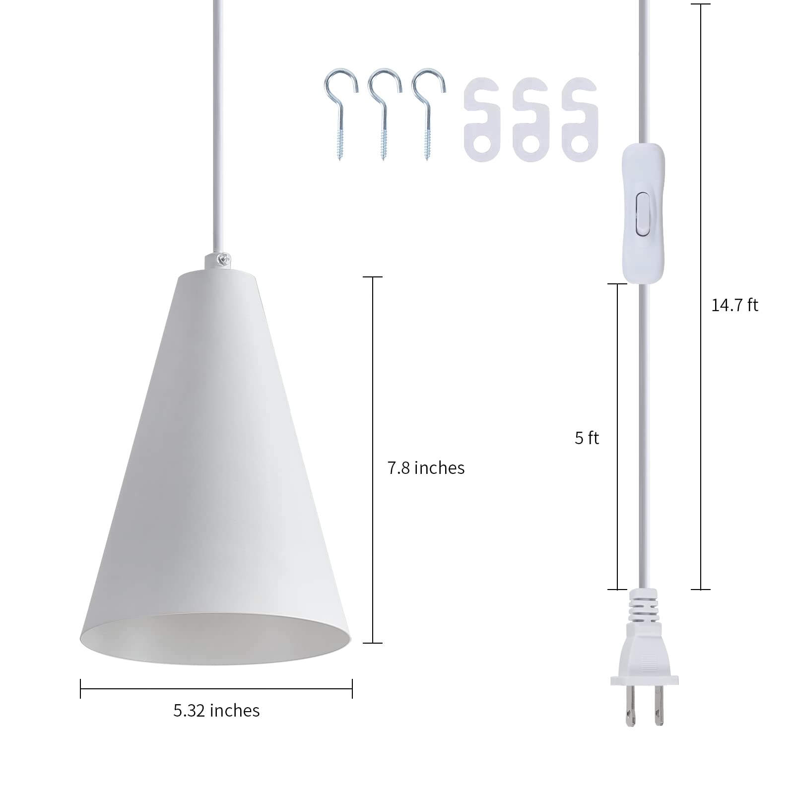 Dijiahua White Plug In Pendant Light, Metal Shade, Modern Farmhouse Chandelier, 1 Pack, Model P-JDH056