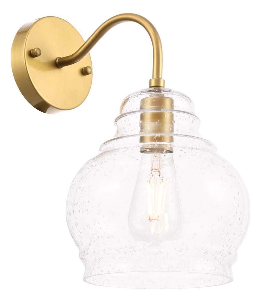 Elegant Lighting Living District Indoor Modern Home Decorative Bright Ceiling Pierce 1 Light Brass and Clear seeded Glass Wall Sconce