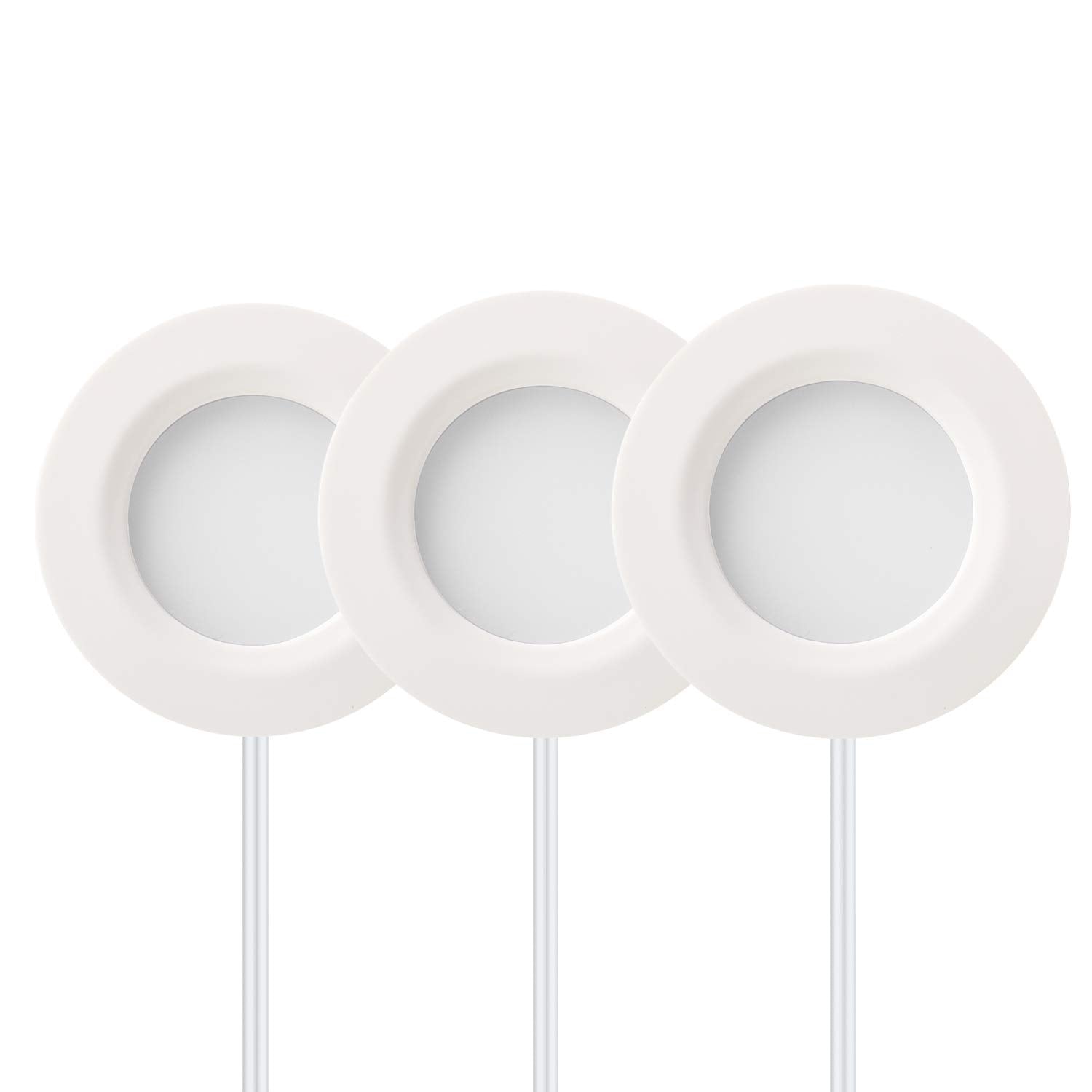 GETINLIGHT Dimmable LED Puck Lights Kit, 3-Pucks, Soft White 3000K, 12V, Plastic, ETL Listed, Model IN-0102-3