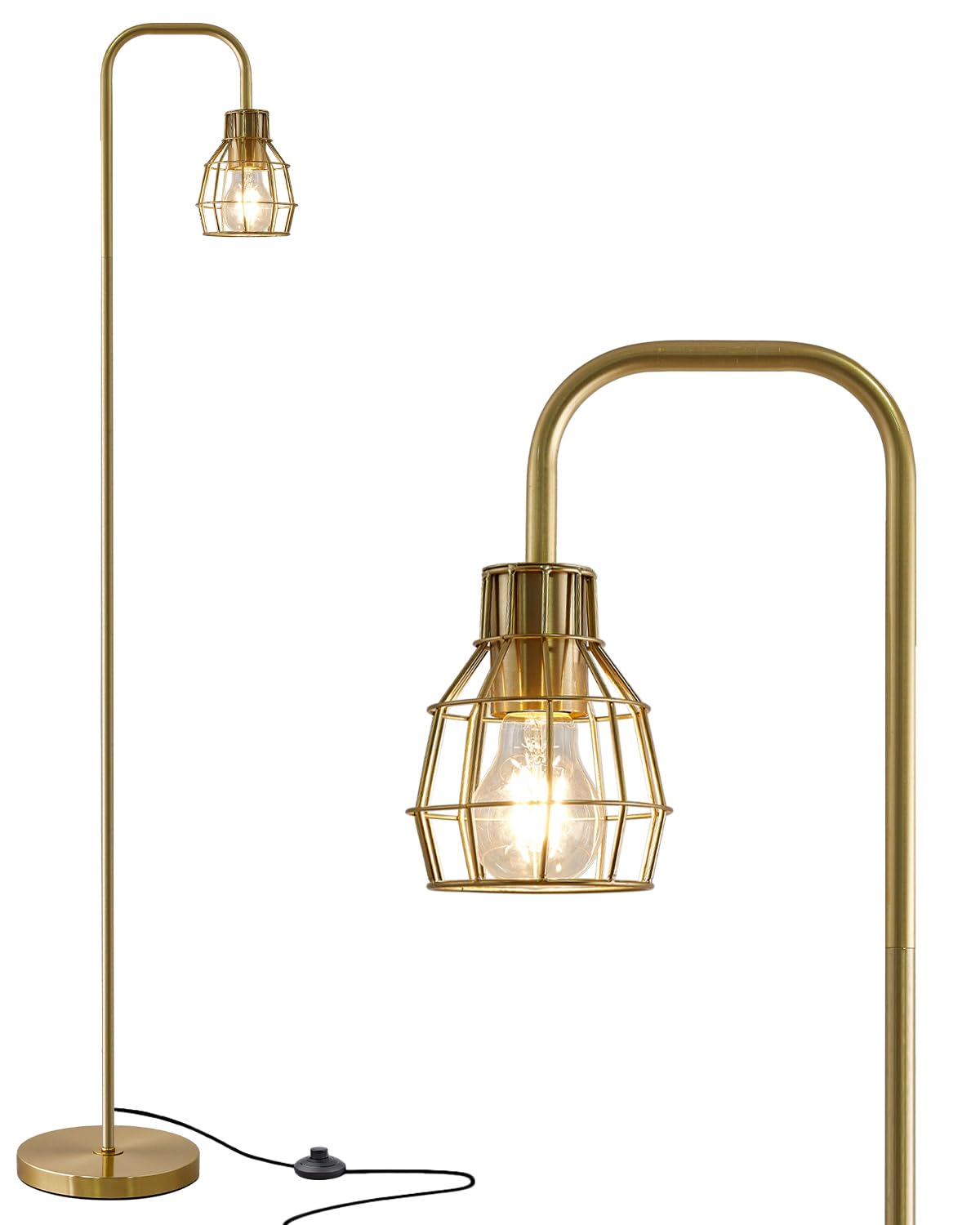 Oneach Gold Floor Lamp with Metal Guard, 4W LED Bulb, Industrial Style, Model AMZ-F1148GL