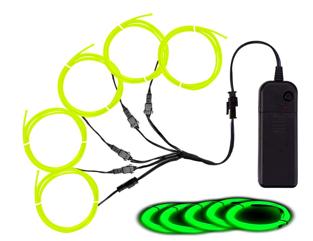 MaxLax EL Wire Lime Green, Noise Reduction Neon Wire Light 5 in 1 Meter, Electroluminescent Wire for Halloween Decoration, Chris