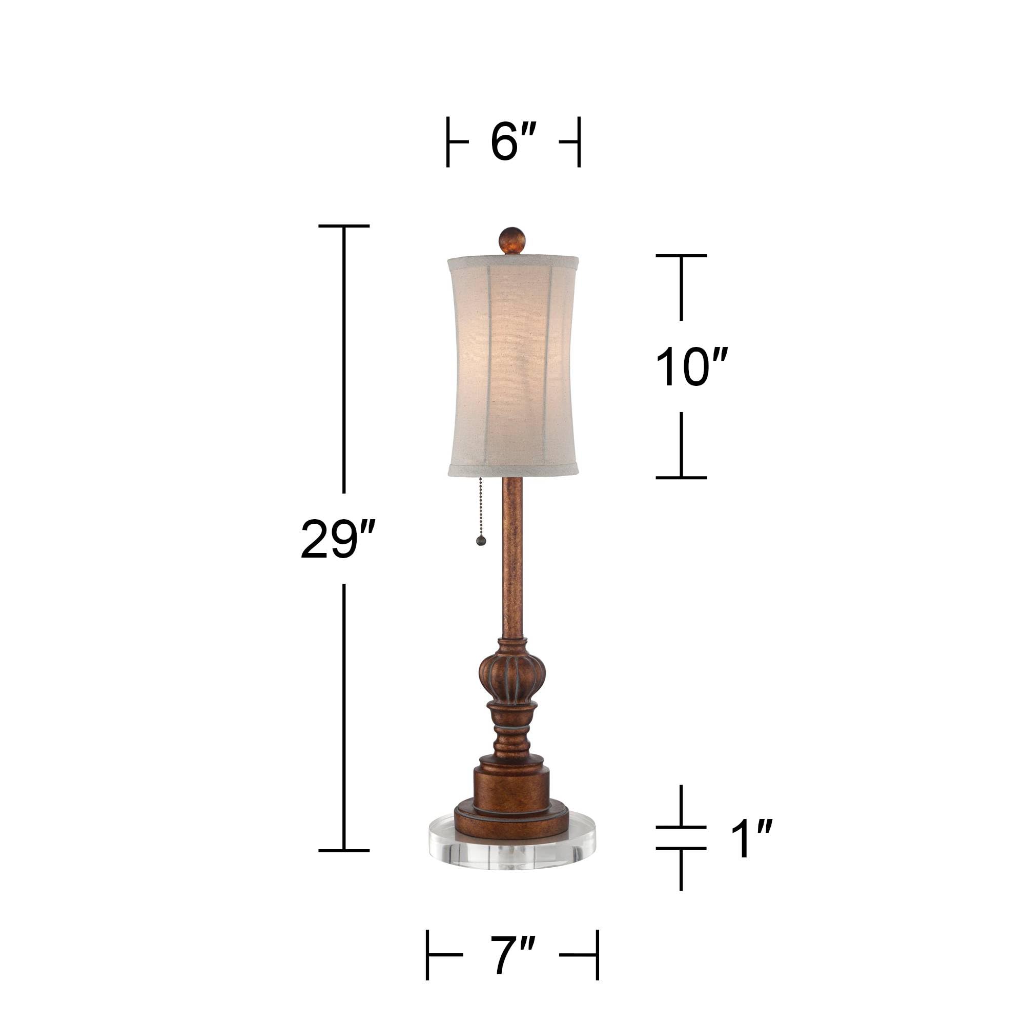 Regency Hill Bertie Rustic Traditional Buffet Table Lamps 28'' Tall Skinny Set Of 2 With Round Risers Brown Fabric Drum Shade Fo