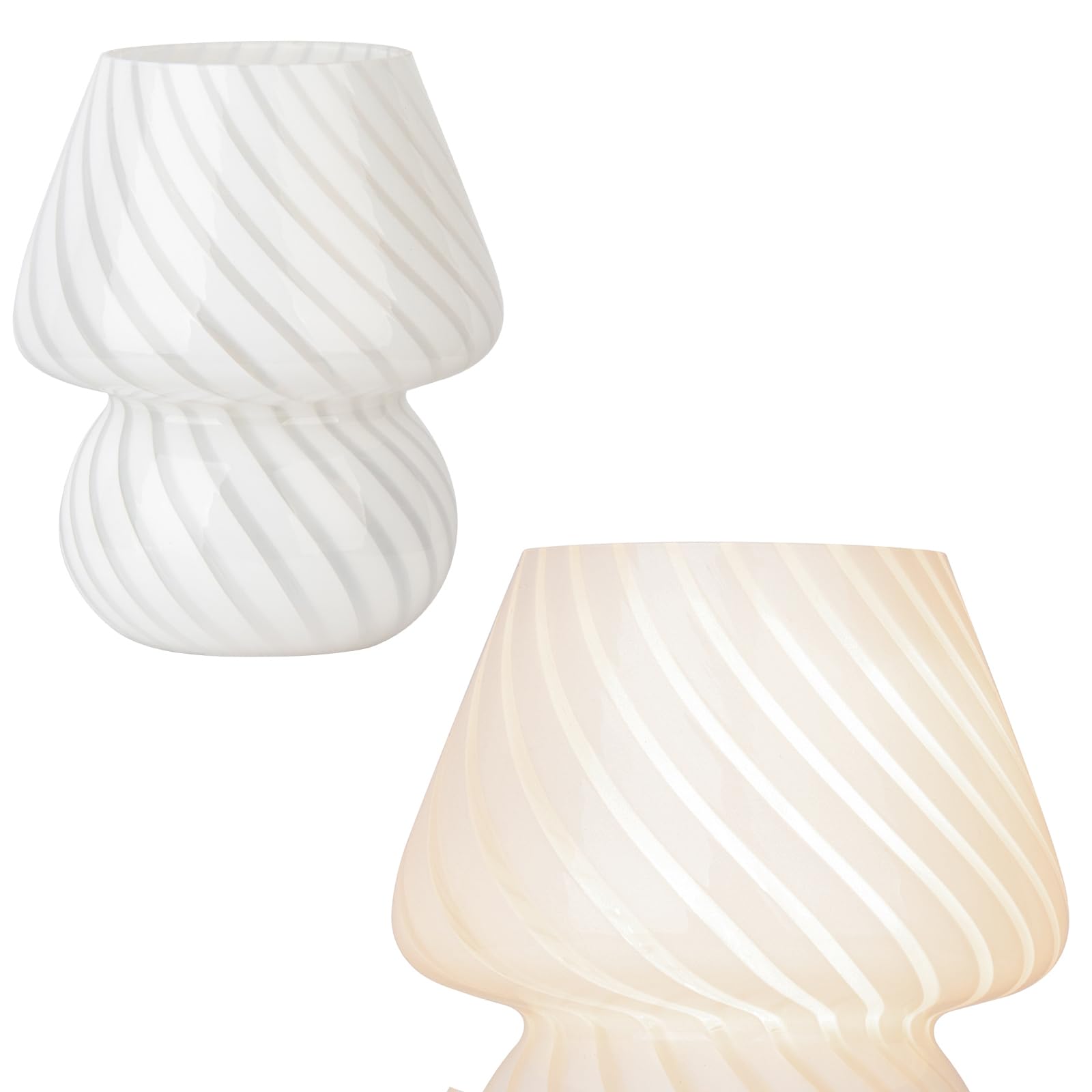 HonoDing Small Mushroom Lamp, Cute Striped Glass Bedside lamp, Vintage Style Desk Lamps, Bedside Lamps for Bedrooms, Reading Roo