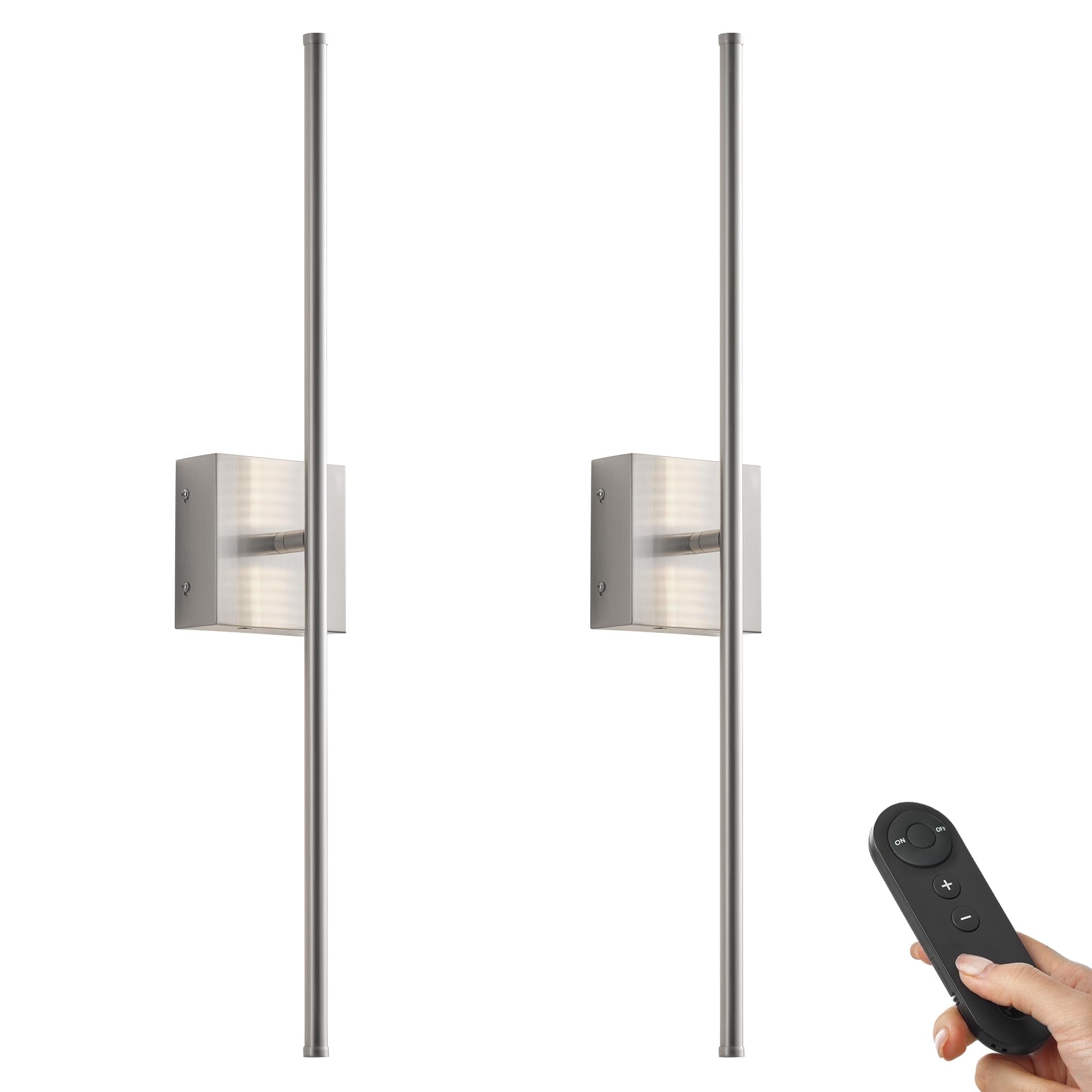 KARTOOSH Battery Operated Wall Sconces, Dimmable LED, 350° Rotate, Nickel, 32.2 Inch, Model ZM210BNC80, Set of Two