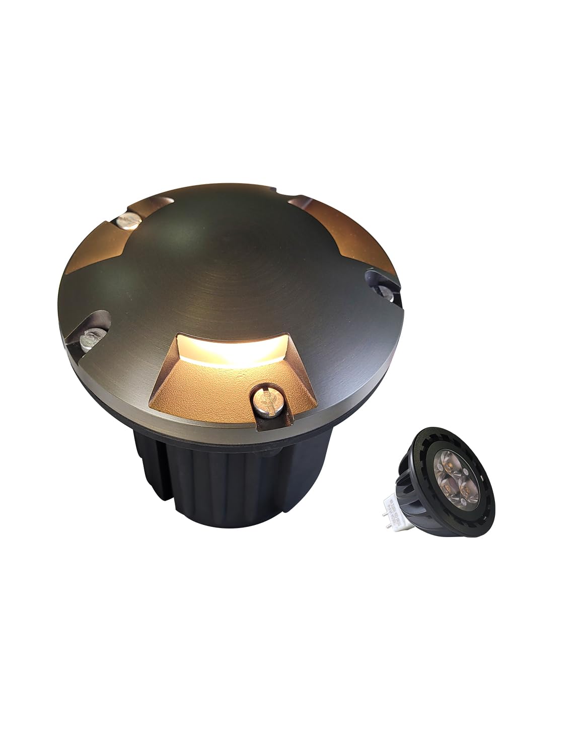 Malory Brass Top Cover Landscape Well Lights  (5H) Low Voltage Outdoor In Ground Lights  12V Landscape Lighting For Pathway  Driveway And Garden (Three-Direction Turret  1-Pack With Bulb)