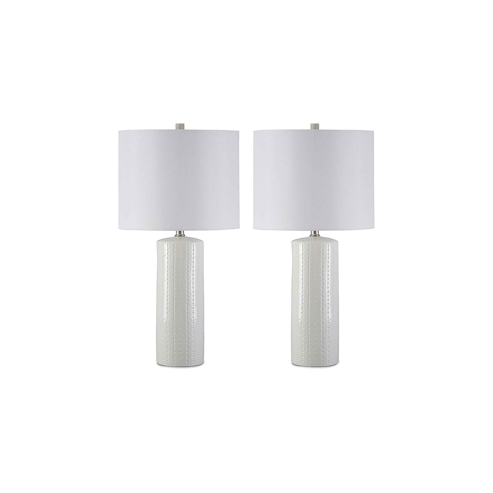 Signature Design by Ashley Table Lamp Set, Textured Ceramic, 25in, Solid White, Model L177904, 2 Count