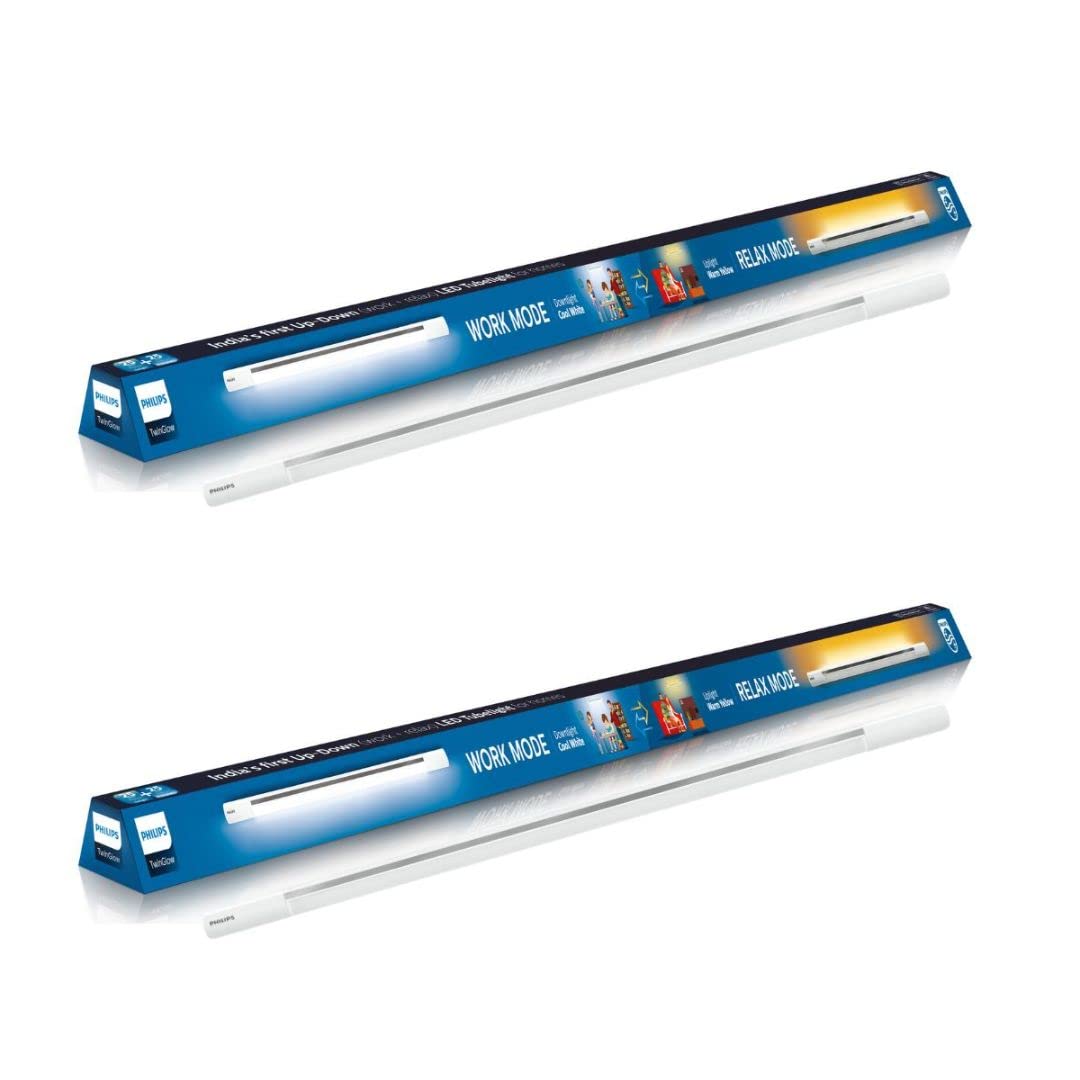 PHILIPS Twin Glow 25-Watt +25-Watt Up-Down LED Batten Tubelight - Pack of 2 (25W Yellow Uplight RELAX Mode 25W White Downlight W