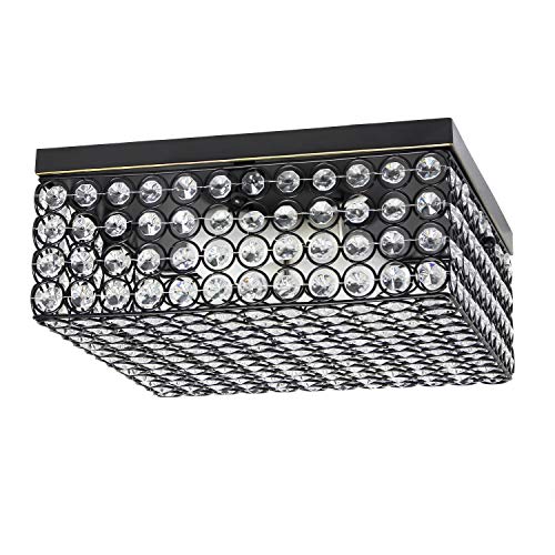 Elegant Designs Fm1004-Rbz Elipse Crystal 12 Inch Modern Metal 2 Light Squared Ceiling Flush Mount Fixture, Oil Rubbed Bronze, Restoration Bronze