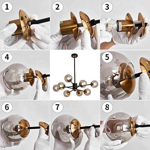 Szxykeji 8-Light Black Chandelier With Glass Globes, Vintage Sputnik Ceiling Light Fixture