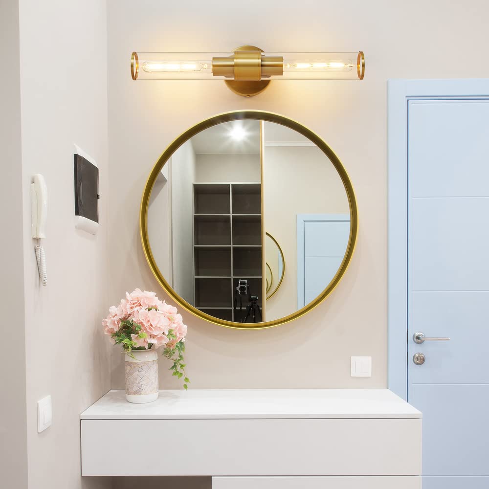 Vaziden Gold Wall Sconce, Bathroom Light Fixtures In Clear Glass Indoor Wall Sconces, Modern Sconce Wall Lighting Up And Down Vanity Lights Fixtures For Bathroom,Living Room,Hallway, Kitchen