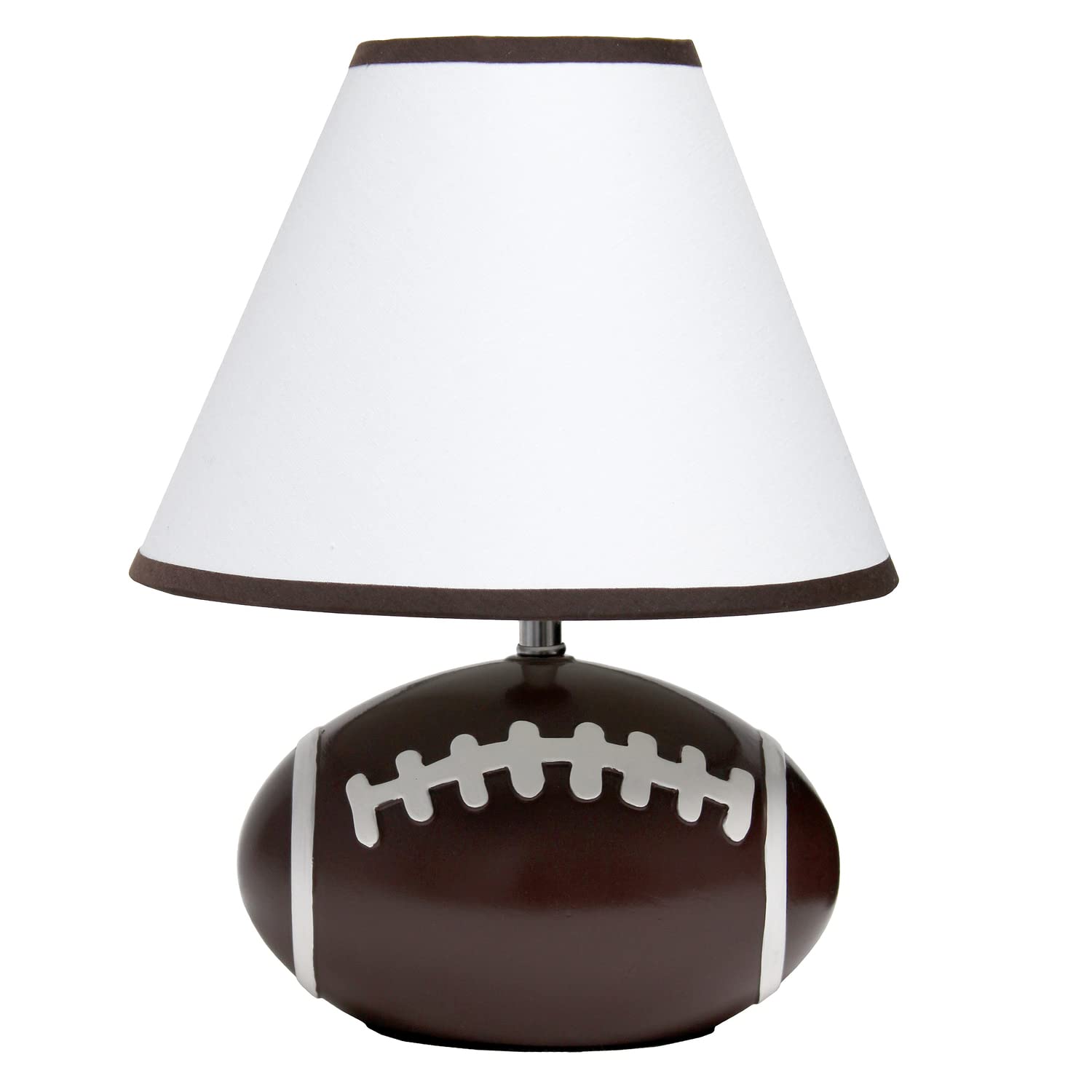 Simple Designs Lt1081-Ftb Sportslite 11.5&quot; Tall Athletic Sports Football Ceramic Bedside Table Desk Lamp W White Empire Fabric Shade W Brown Trim For Kids' Room, Nursery, Bedroom, Game Room, Mancave