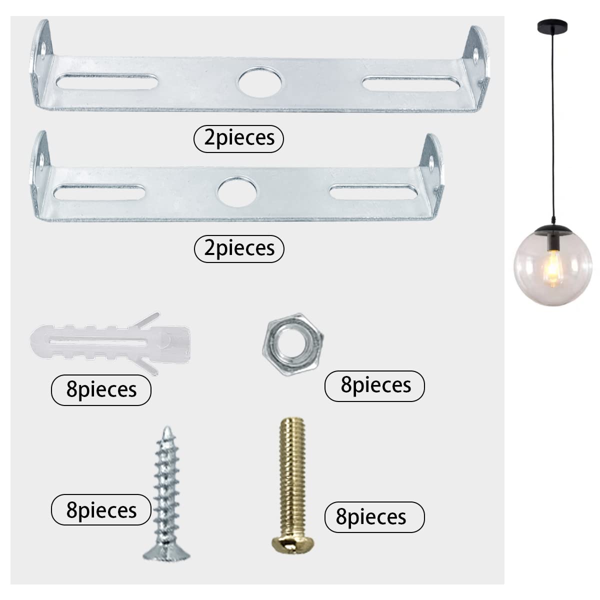 DVECUE Light Fixture Mounting Bracket Kit - 4 Silver Metal Plates with Screws, Model DVECUE-xxxx for Ceiling Pendant Lights